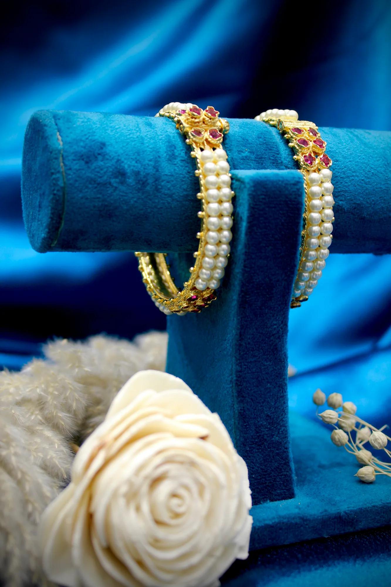 Pearl & Ruby Floral Openable Bangles (Set of 2)