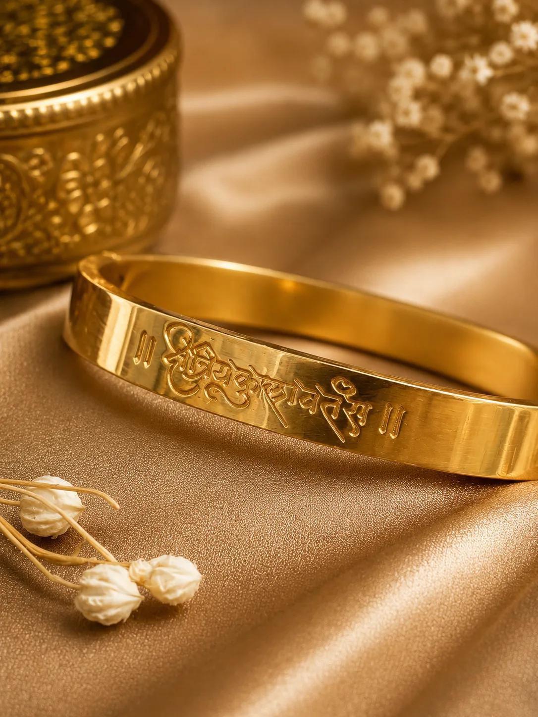 Kshatriyakulawatans Engraved Gold Kada Bracelet
