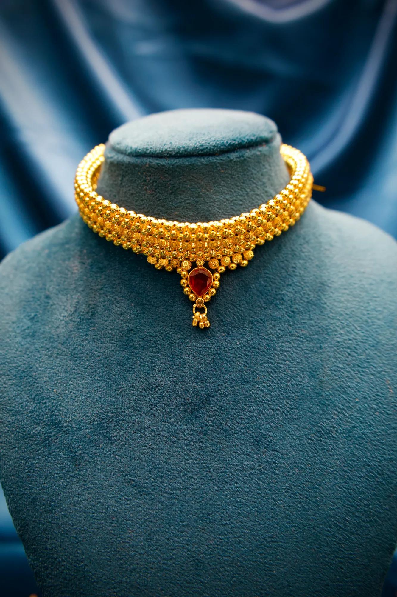 Ruby Teardrop Beaded Adjustable Choker Necklace