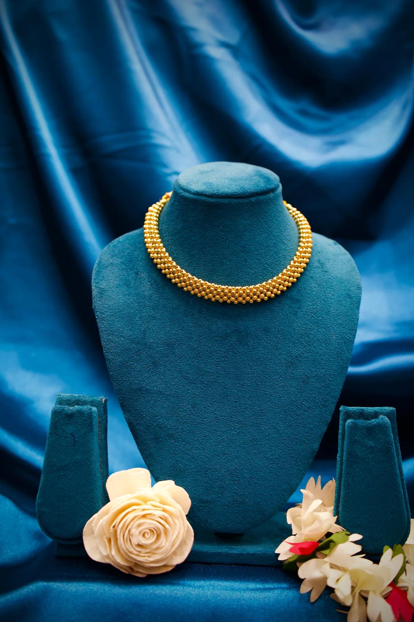 Traditional Multi-Layer Gold Bead Choker Necklace
