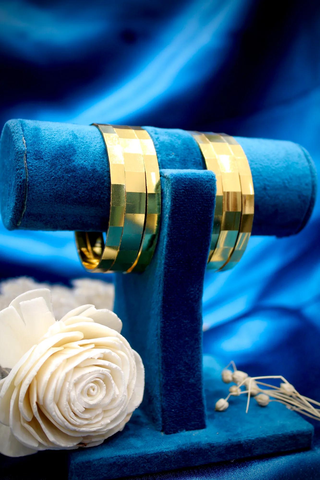 Modern Geometric Gold Finish Bangle Set — Image 2