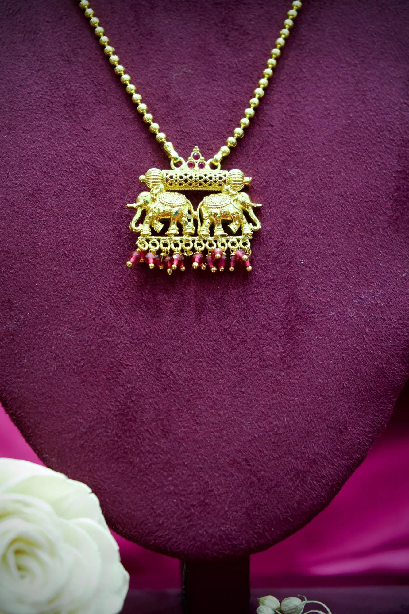 Traditional Elephant Motif Temple Pendant Necklace