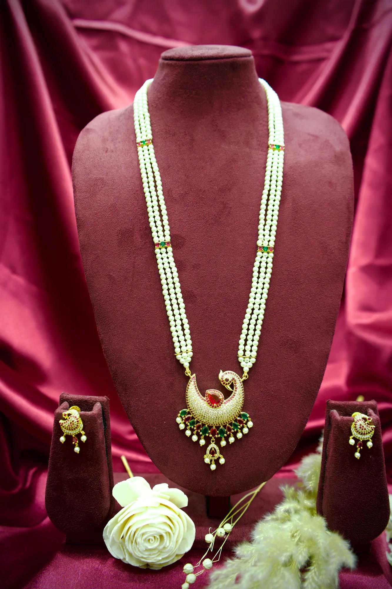 Royal Peacock Pearl Long Necklace Set
