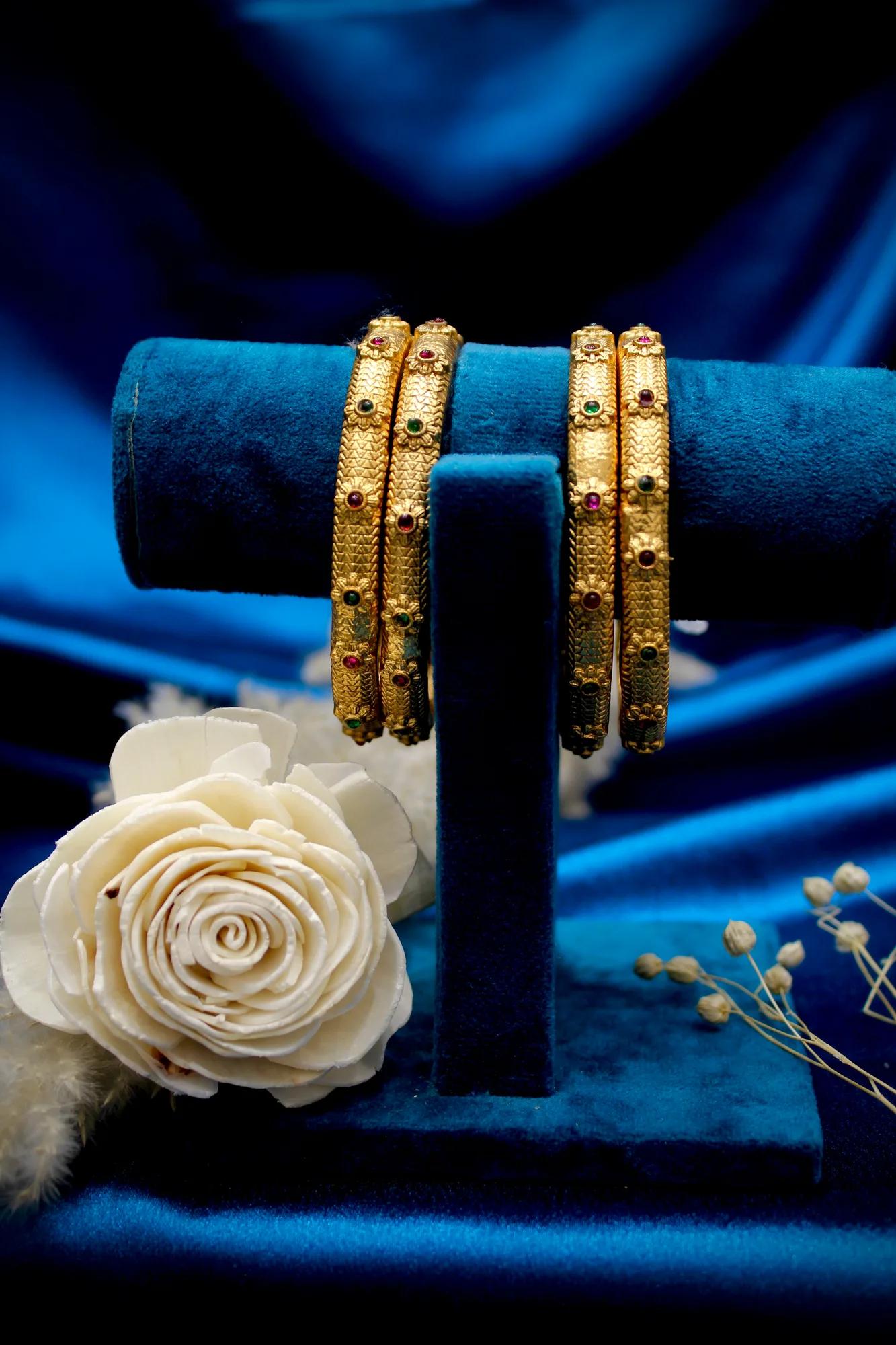 Antique Floral Stone Textured Bangles Set