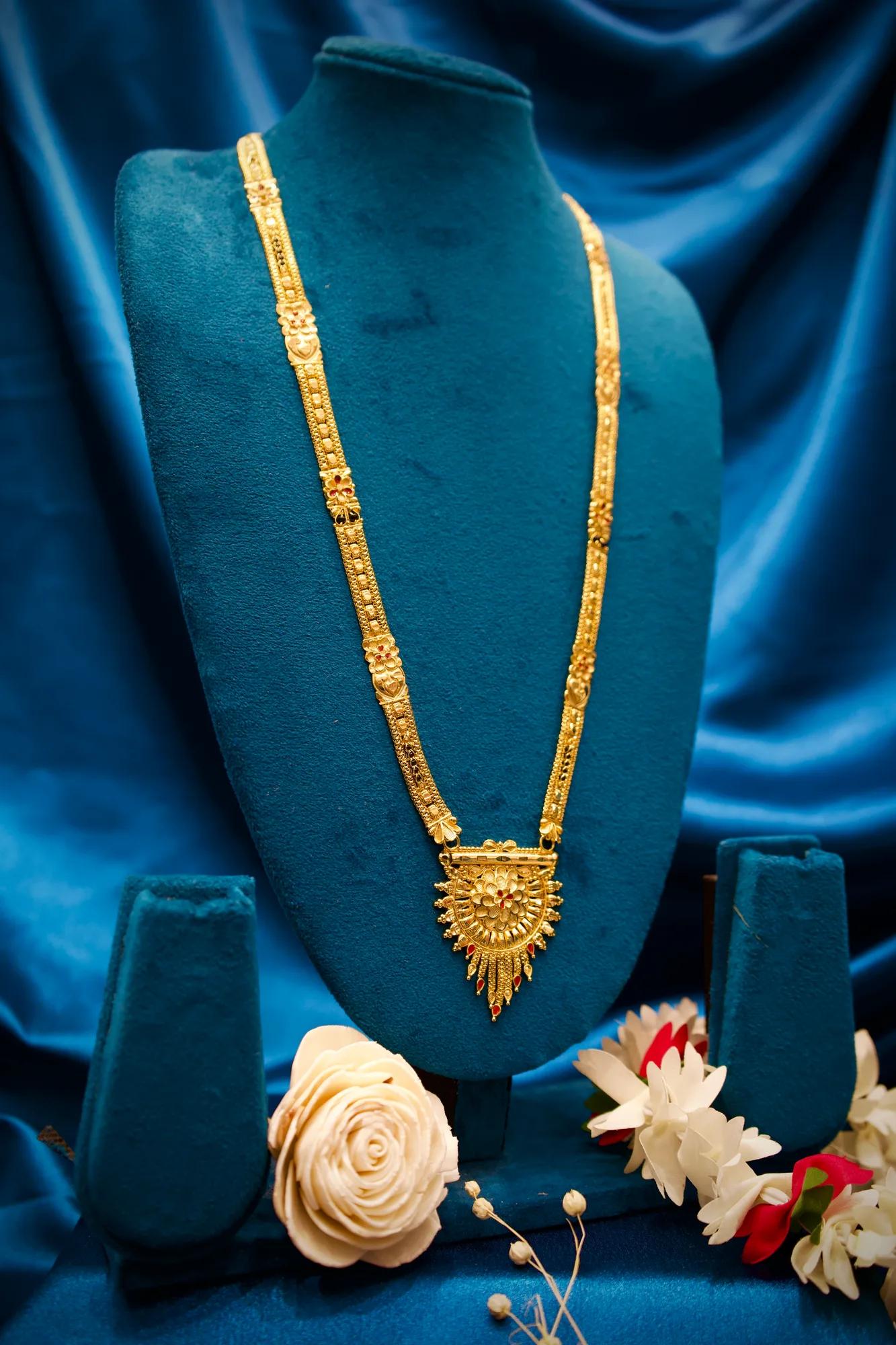 Royal Antique Gold Long Haram Mangalsutra with Sunburst Pendant
