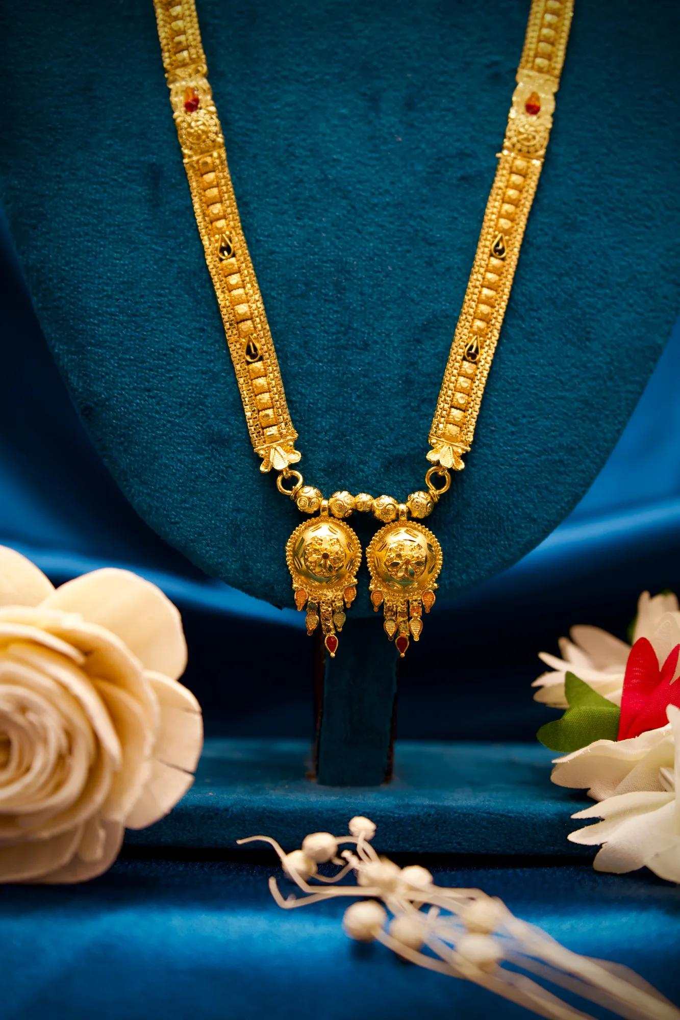 Antique Temple Design Long Haram with Twin Lakshmi Coin Pendants