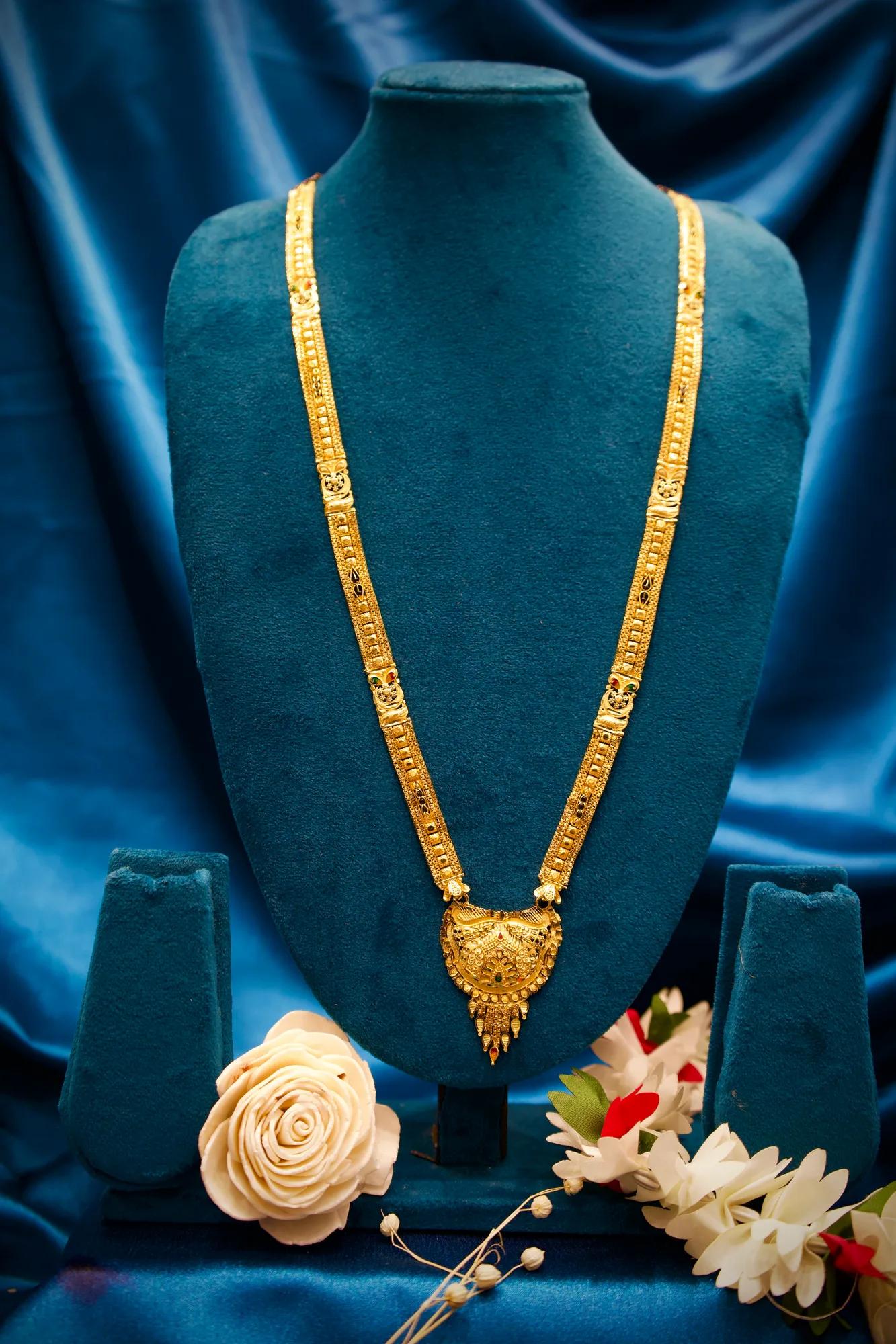 Antique Gold Finish Long Haram Mangalsutra with Royal Heart-Shaped Pendant