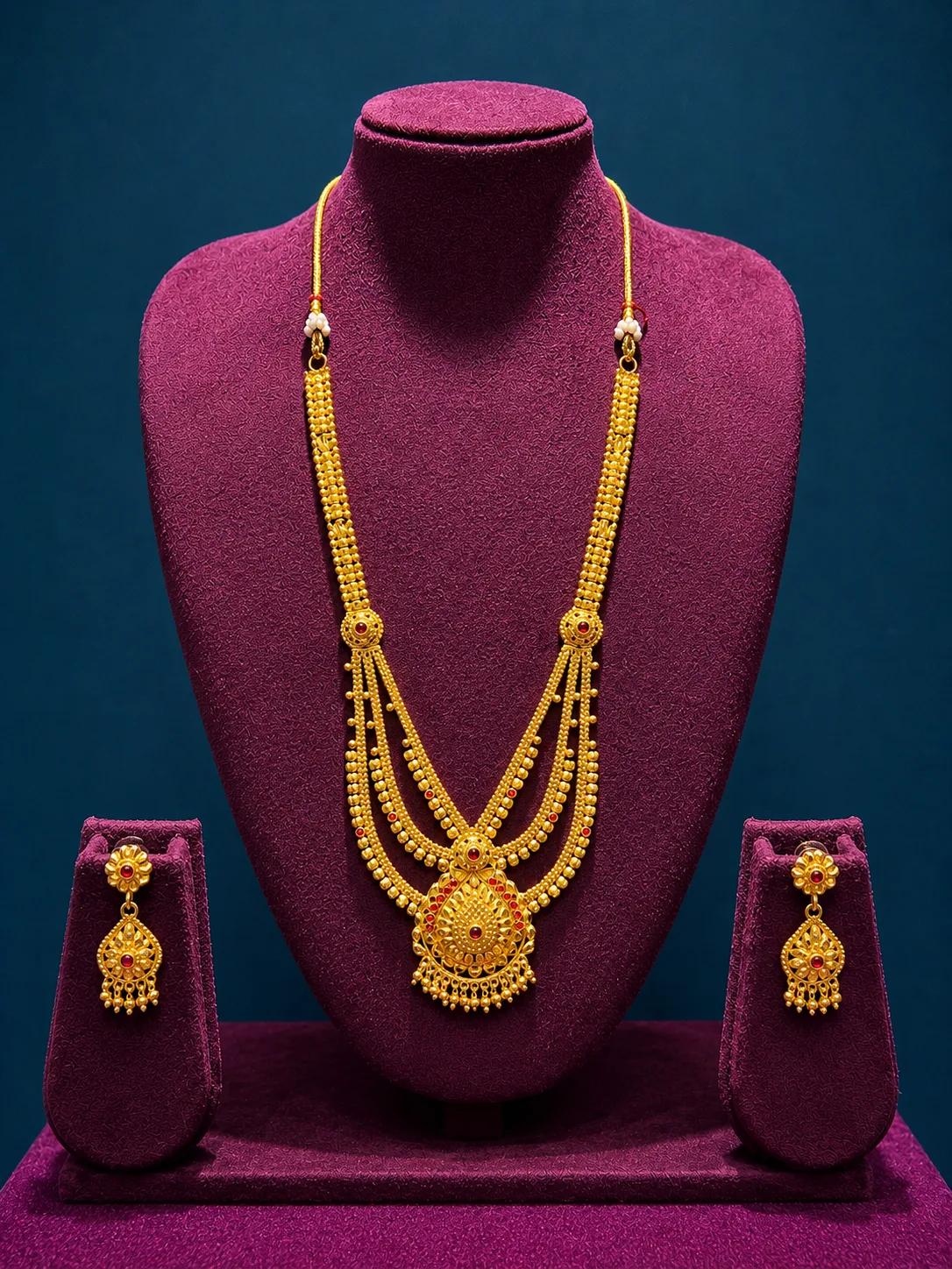 Royal Layered Gold Long Ranihaar Set