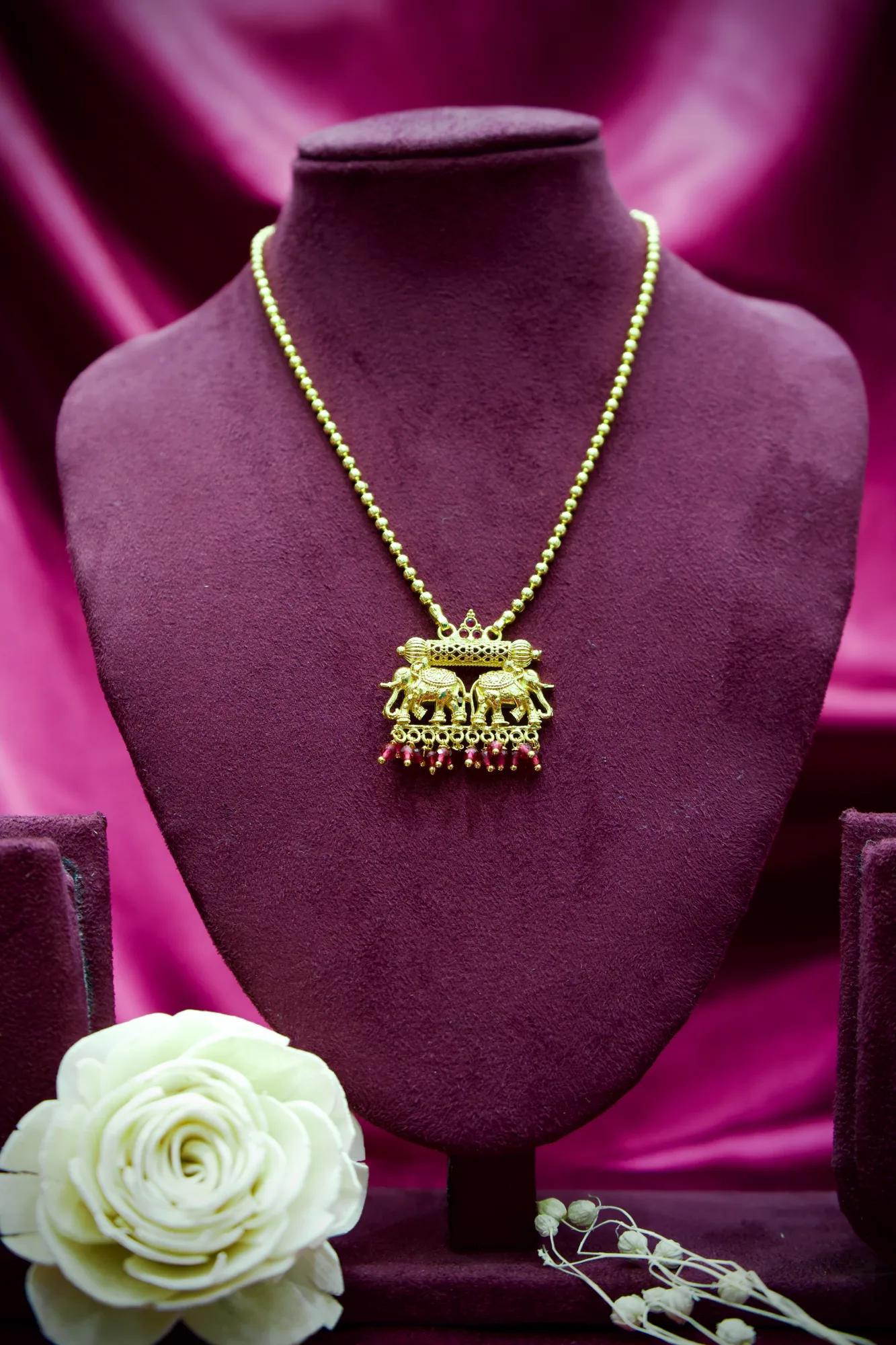 Traditional Elephant Motif Temple Pendant Necklace