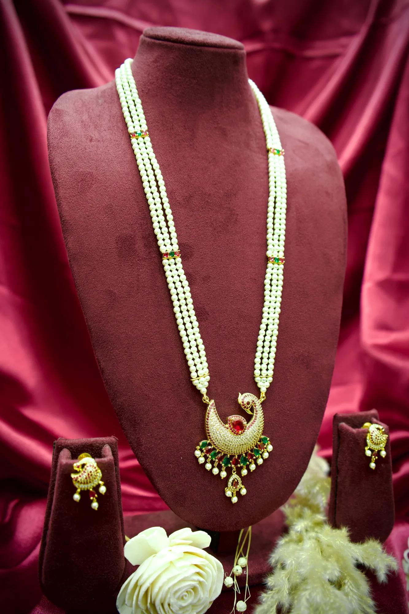Royal Peacock Pearl Long Necklace Set