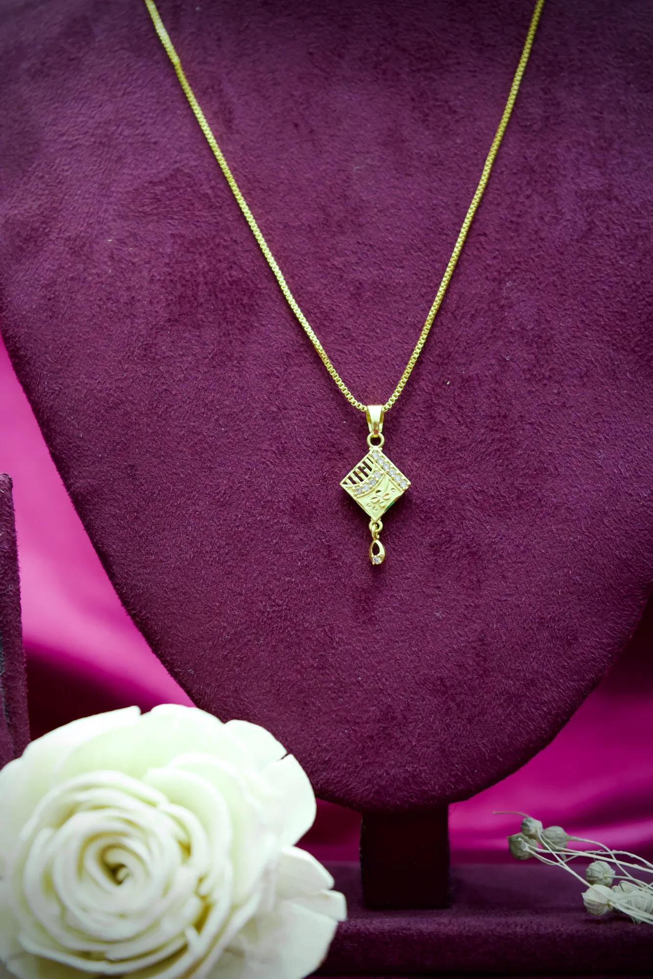 Diamond Accent Square Charm Gold Pendant Necklace