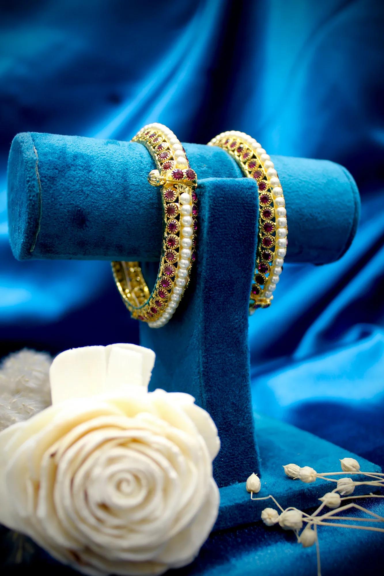 Ruby Pearl Designer Bangles (Set of 2)