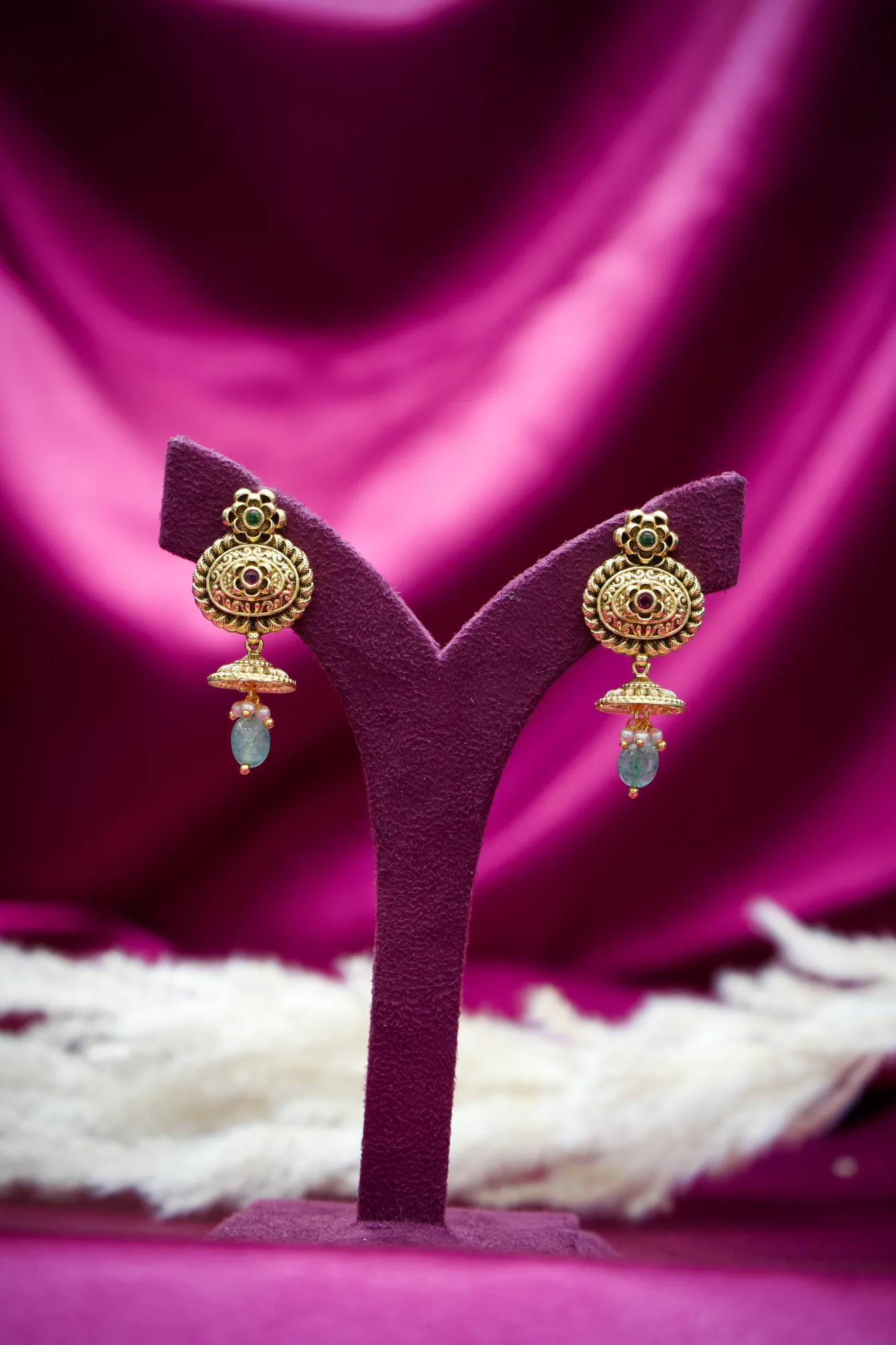 Antique Floral Temple Jhumka Earrings