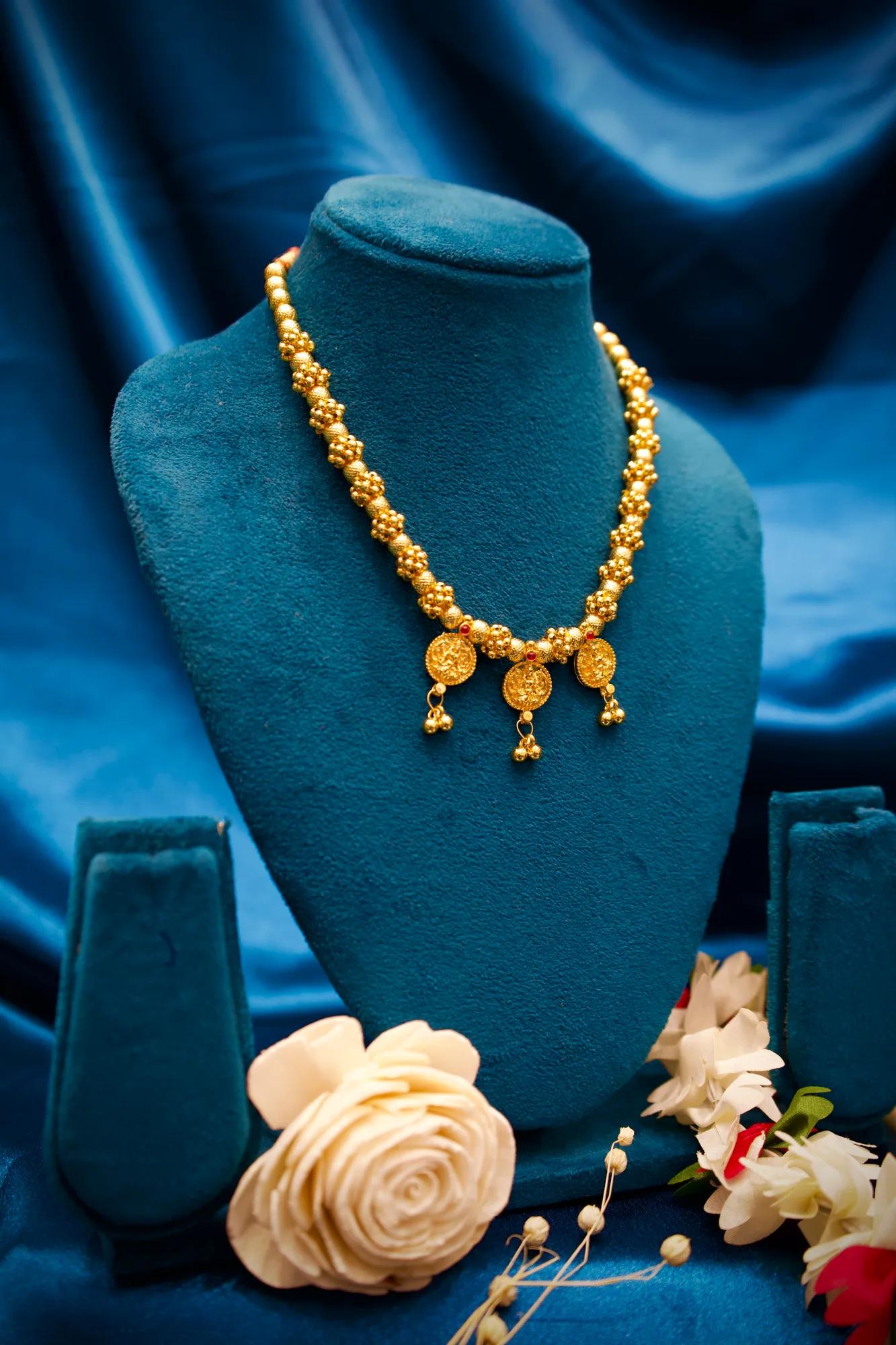 Traditional Coin Charm Beaded Necklace with Floral Spacers