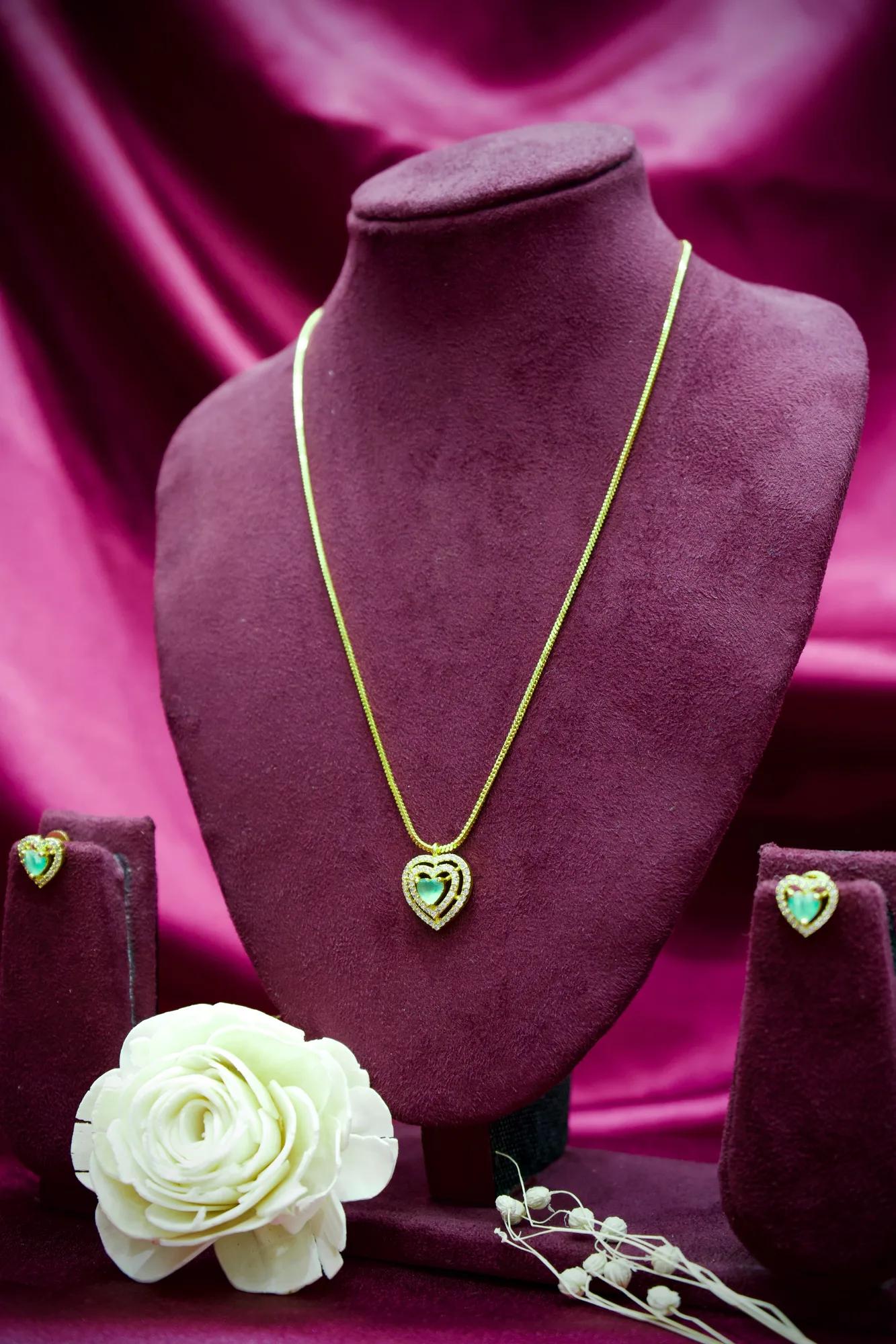 Mint Green Heart Crystal Pendant Necklace