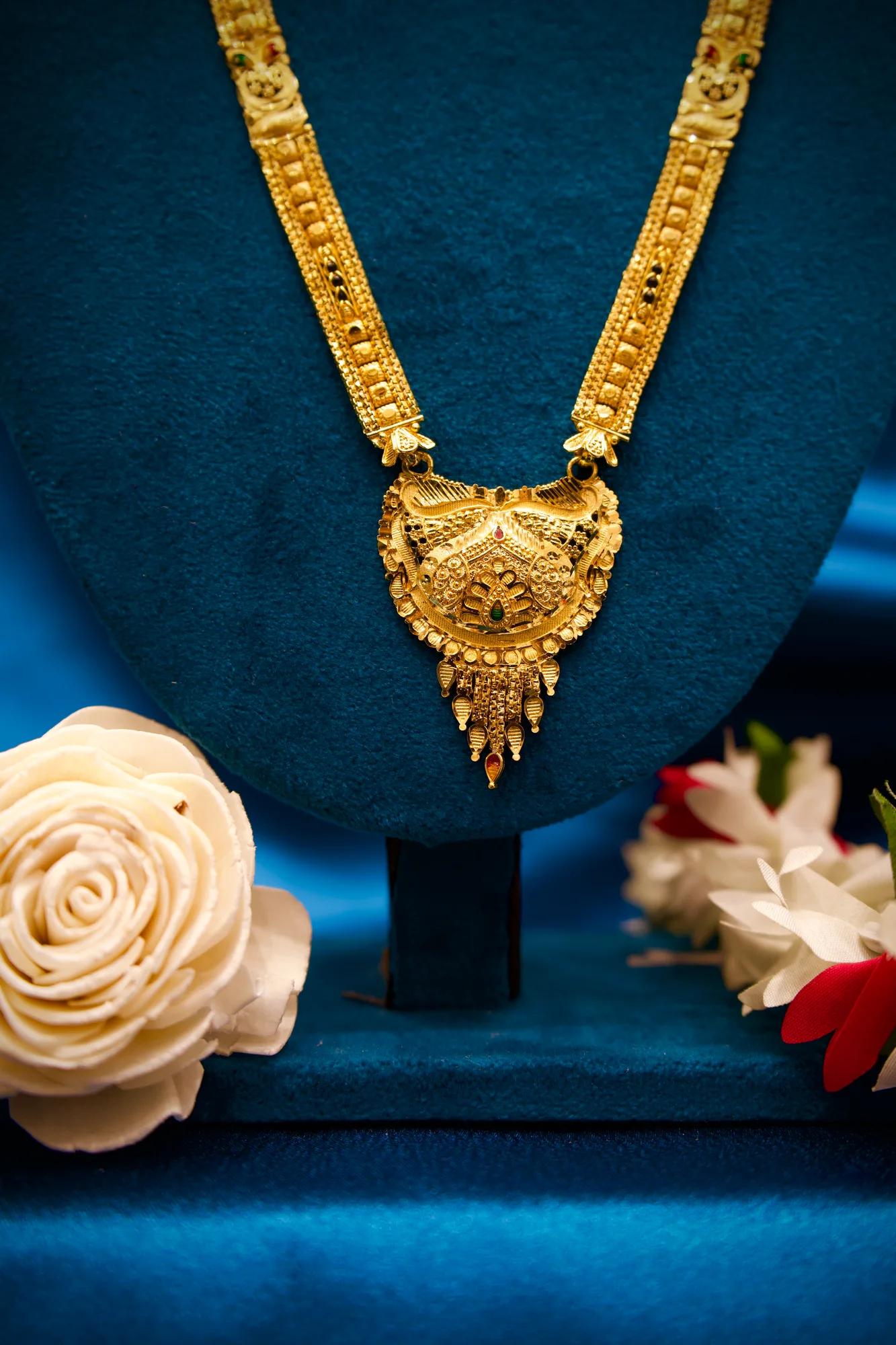 Antique Gold Finish Long Haram Mangalsutra with Royal Heart-Shaped Pendant