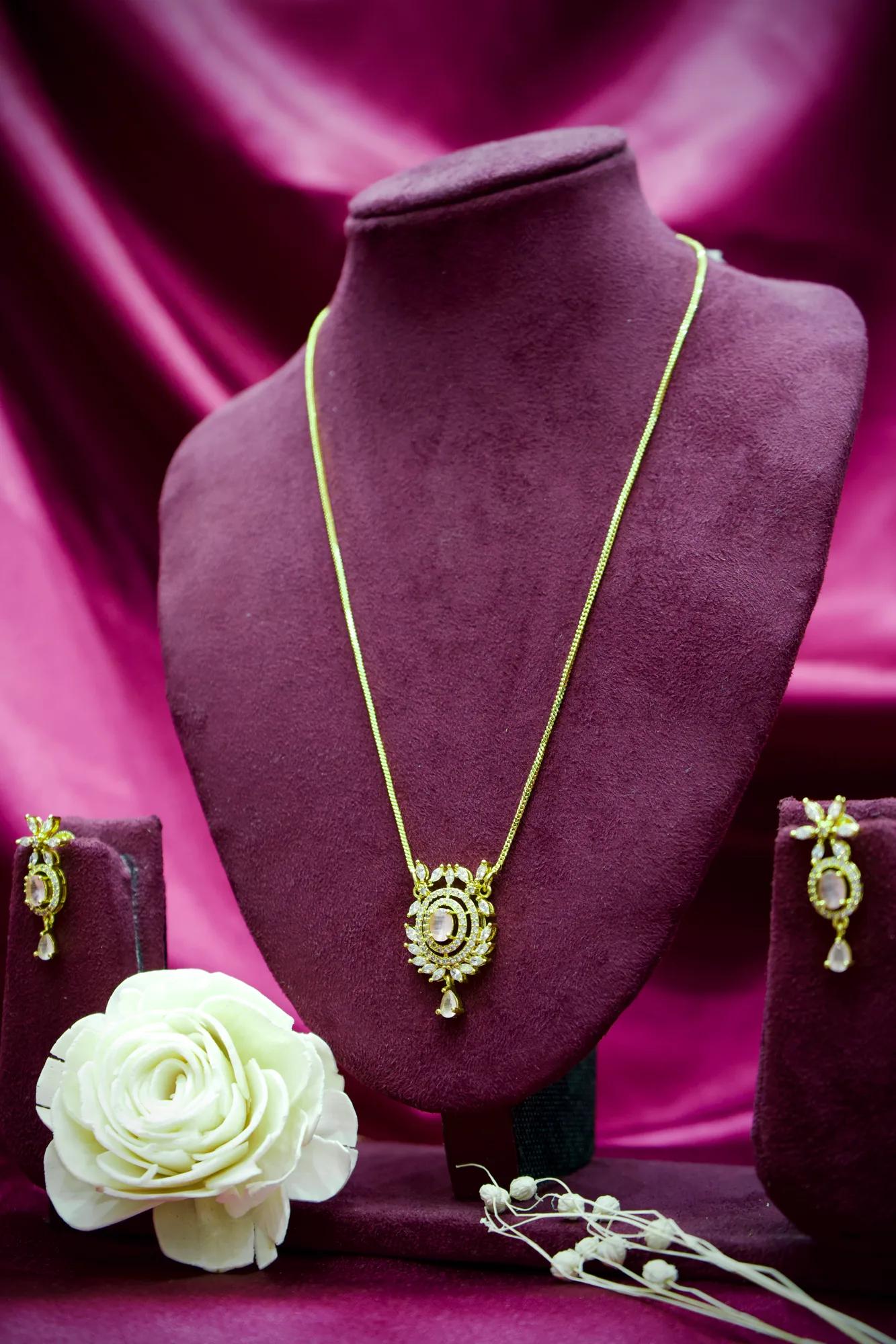 Blush Pink Crystal Floral Halo Pendant Necklace
