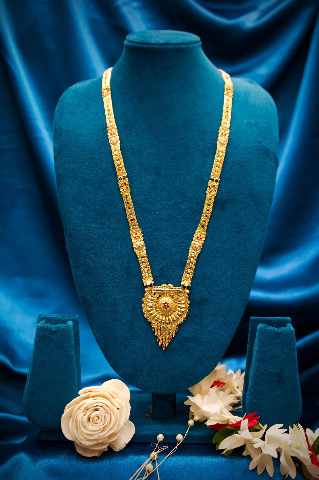 Royal Antique Gold Long Haram Mangalsutra with Sunburst Tassel Pendant