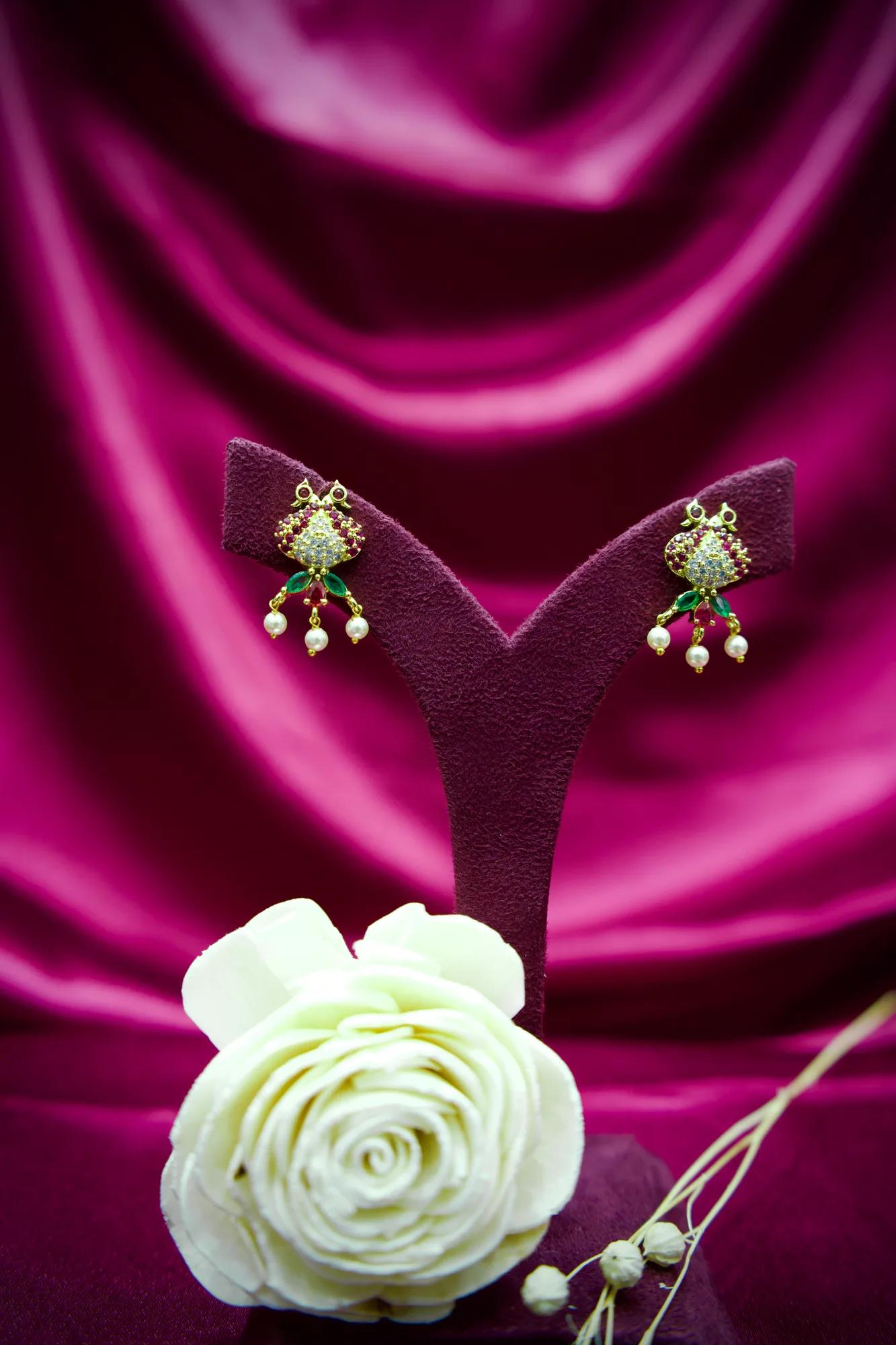 Royal Twin Peacock Pearl Necklace Set with Ruby & Emerald Accents