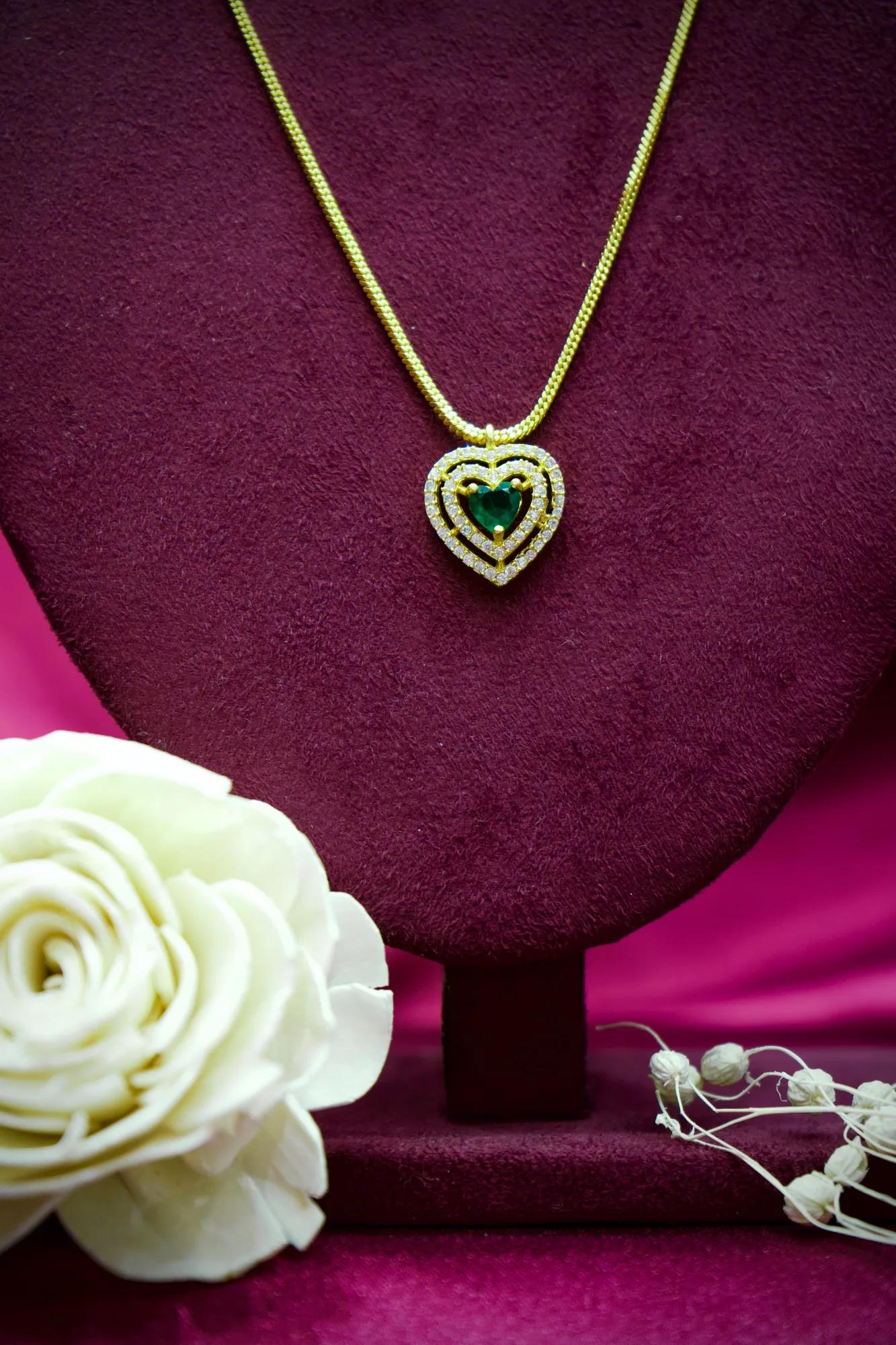Emerald Heart Crystal Pendant Necklace