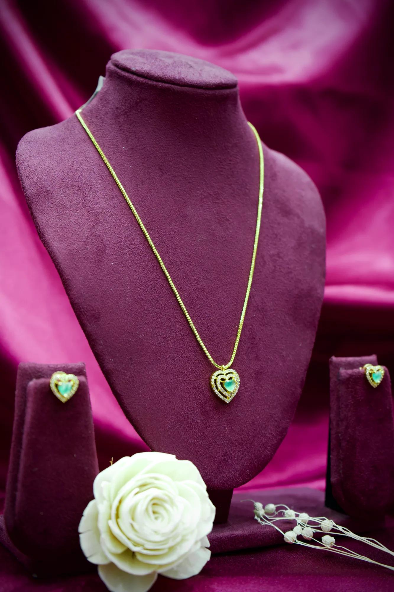 Mint Green Heart Crystal Pendant Necklace
