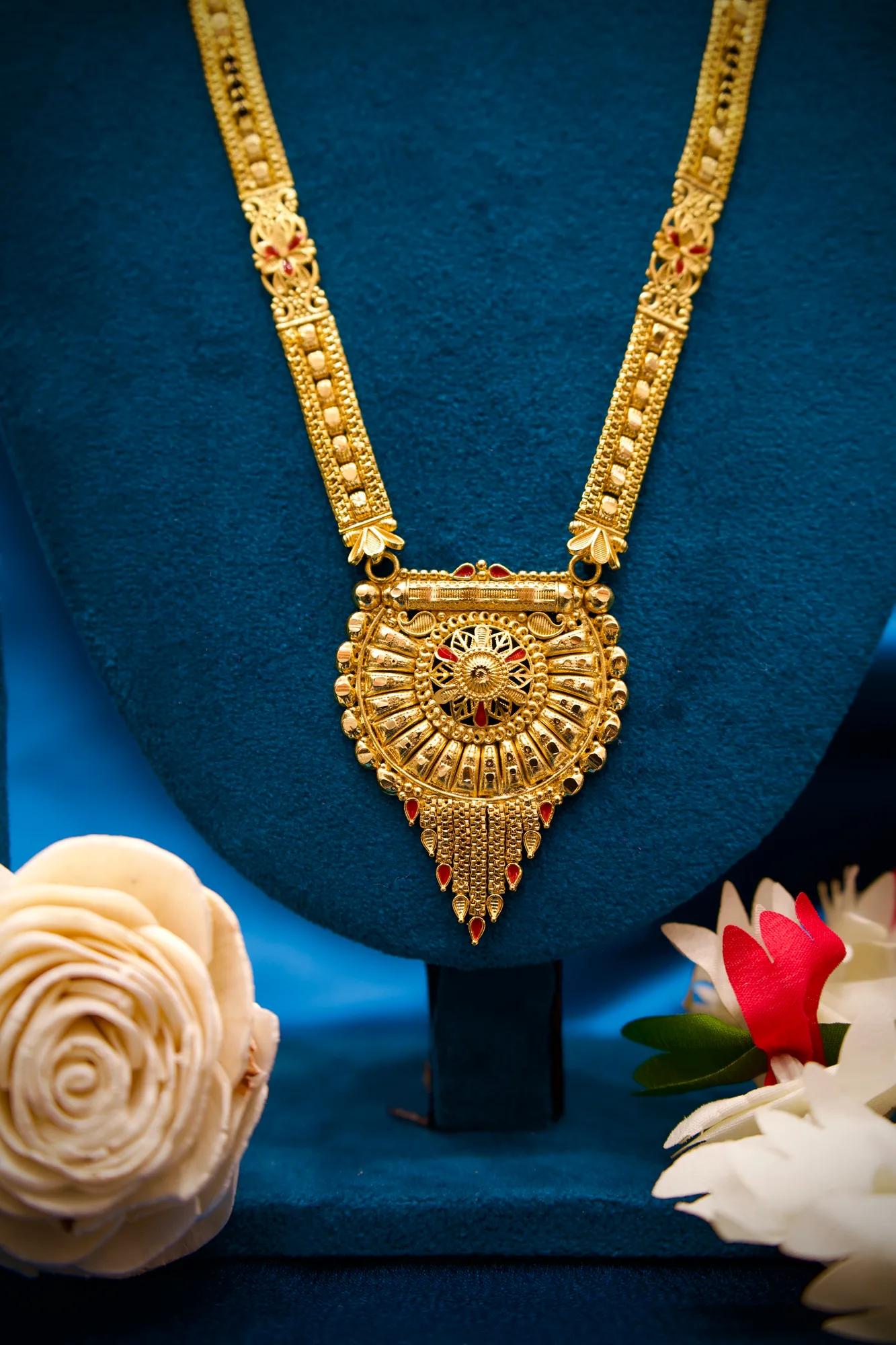 Antique Gold Finish Long Haram Mangalsutra with Royal Shield Pendant