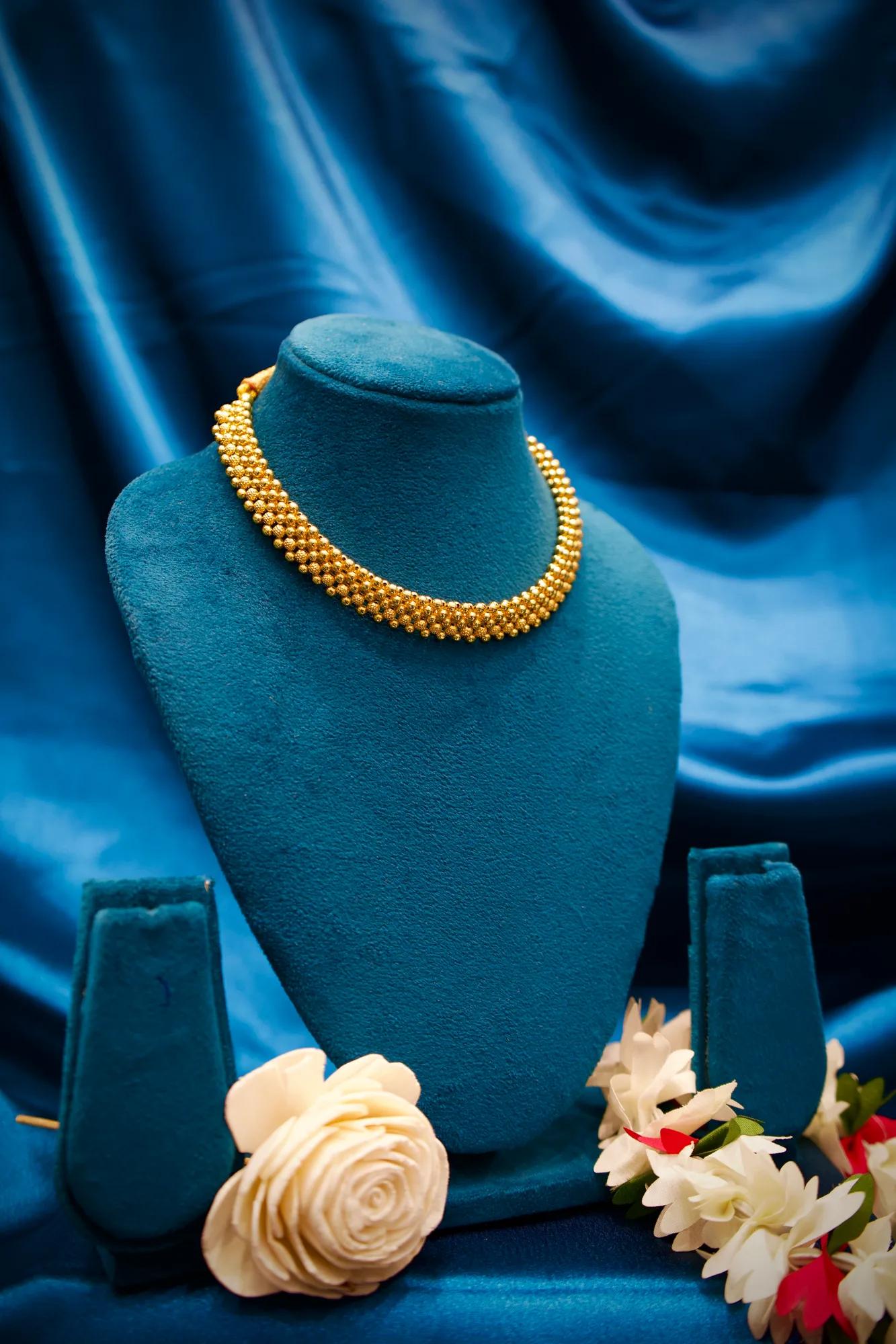 Traditional Multi-Layer Gold Bead Choker Necklace