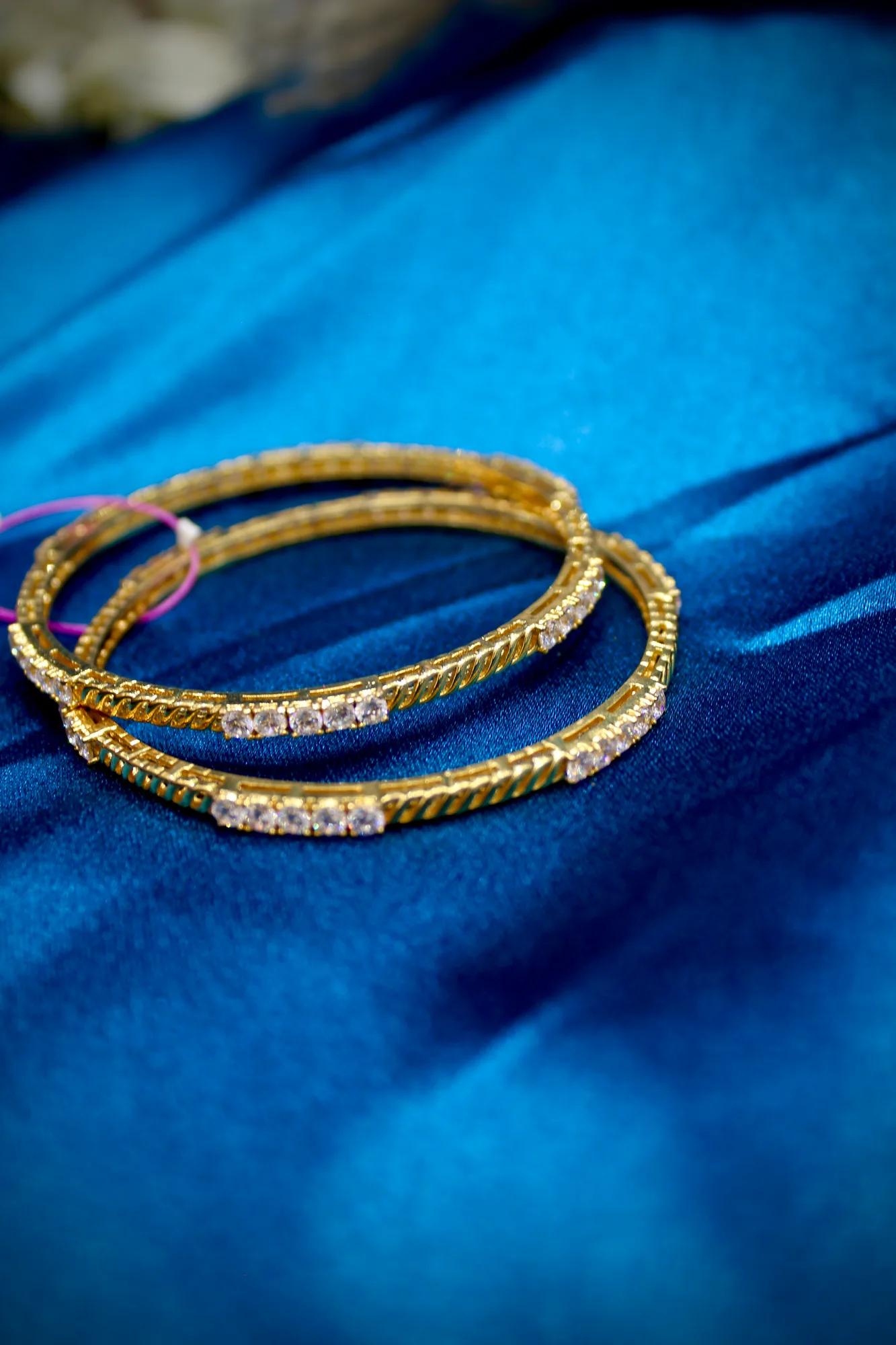 Elegant Gold-Tone CZ Studded Bangles Set — Image 3