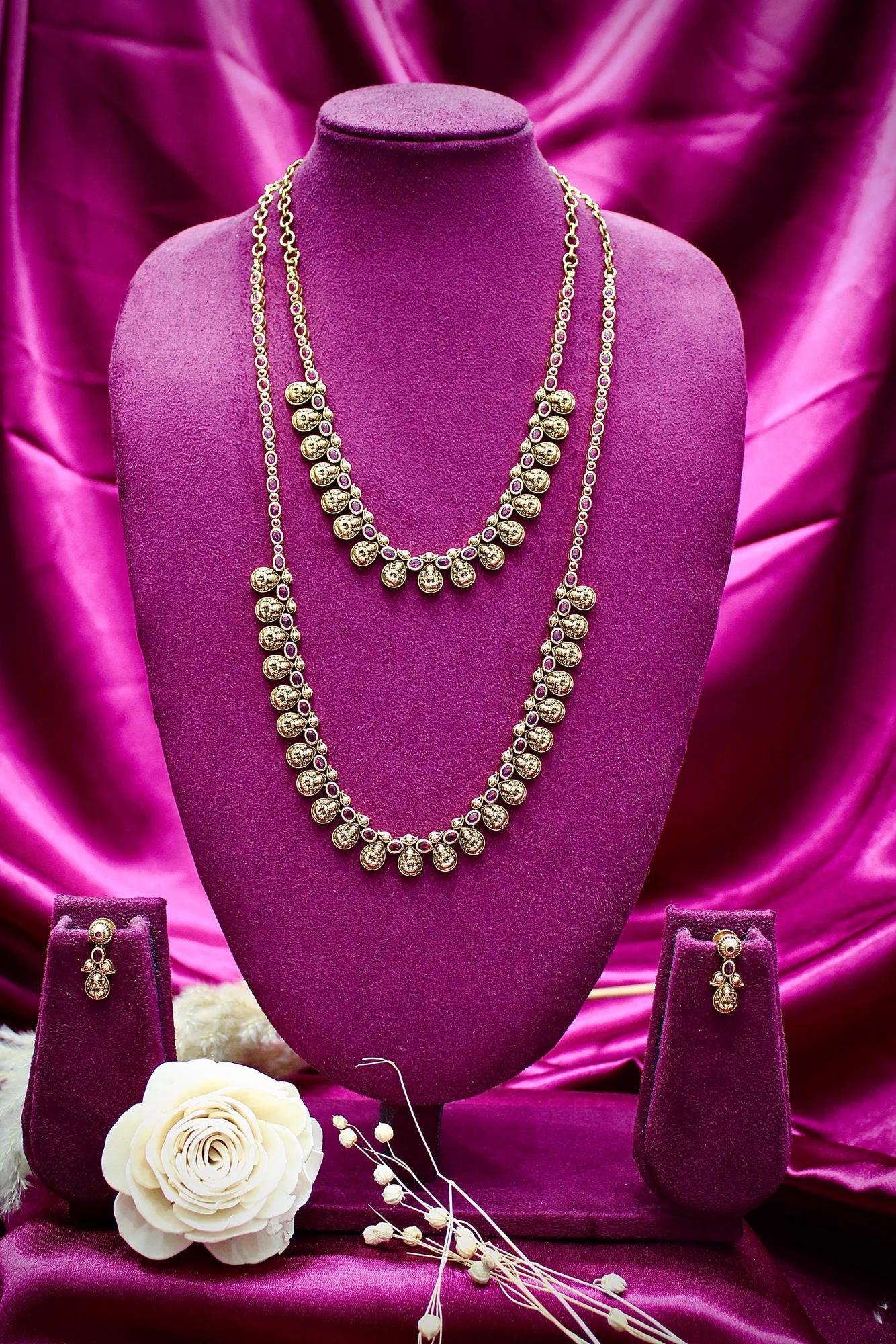 Dual Layer CZ Teardrop Necklace Set