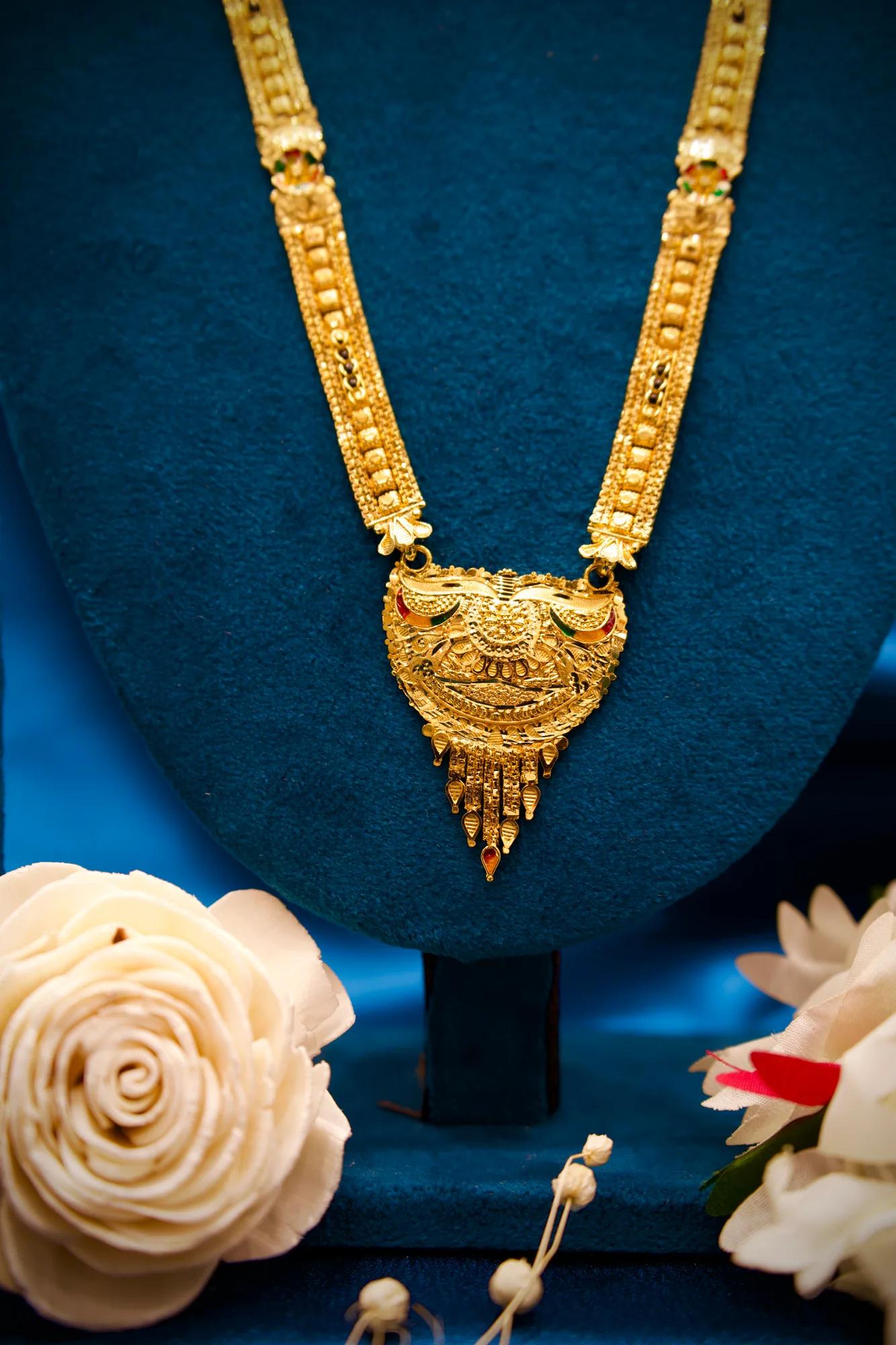 Antique Gold Finish Long Haram Mangalsutra with Royal Crescent Pendant