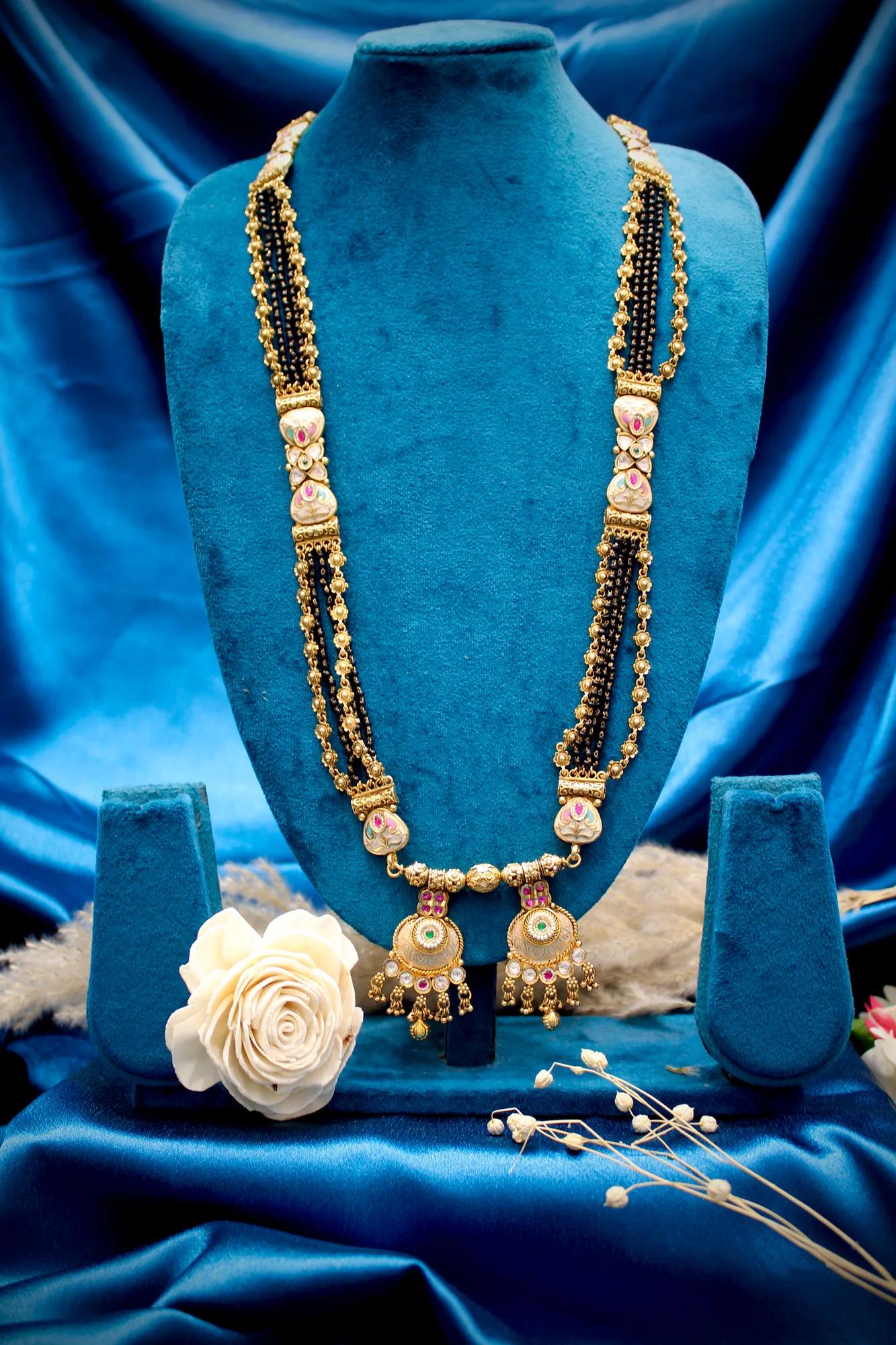 Elegant Floral Enamel Dual-Pendant Mangalsutra Necklace