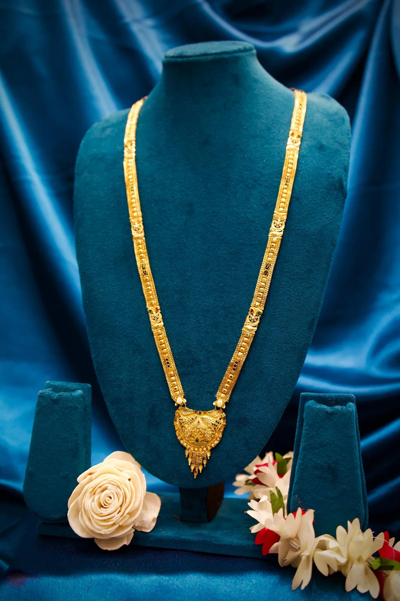 Antique Gold Finish Long Haram Mangalsutra with Royal Heart-Shaped Pendant