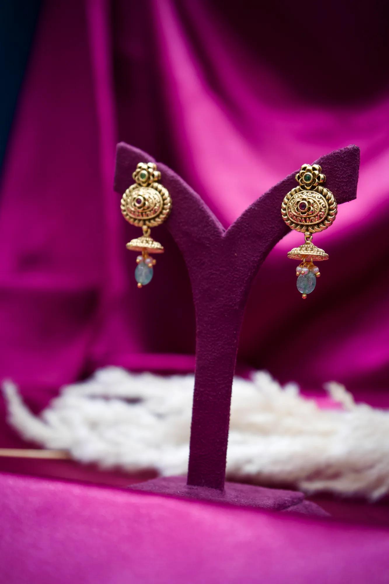 Antique Floral Temple Jhumka Earrings — Image 2