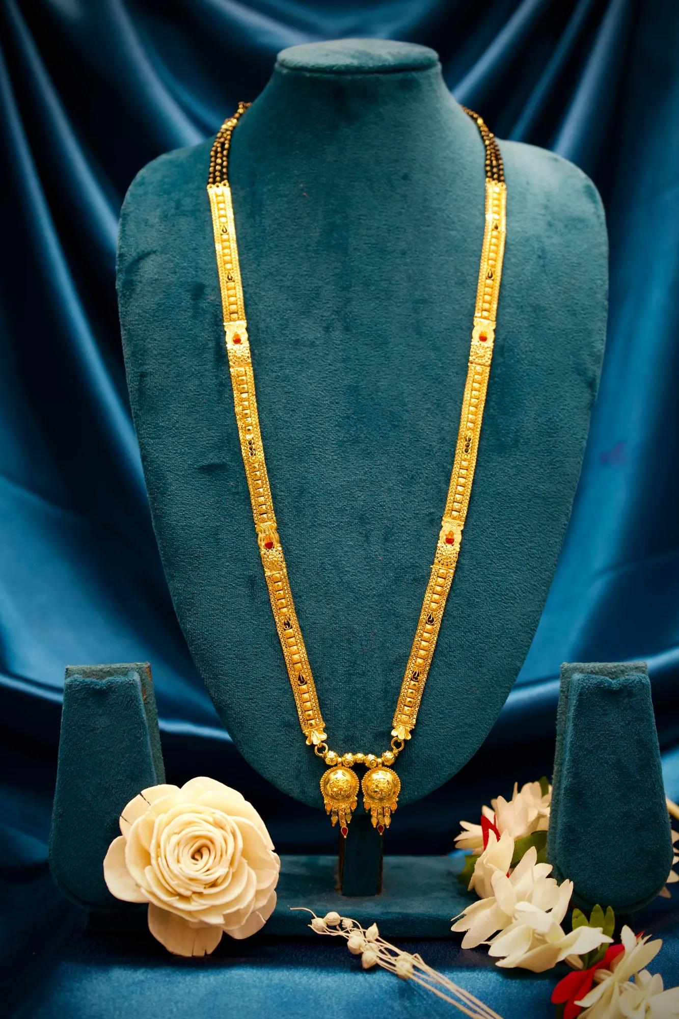 Antique Temple Design Long Haram with Twin Lakshmi Coin Pendants