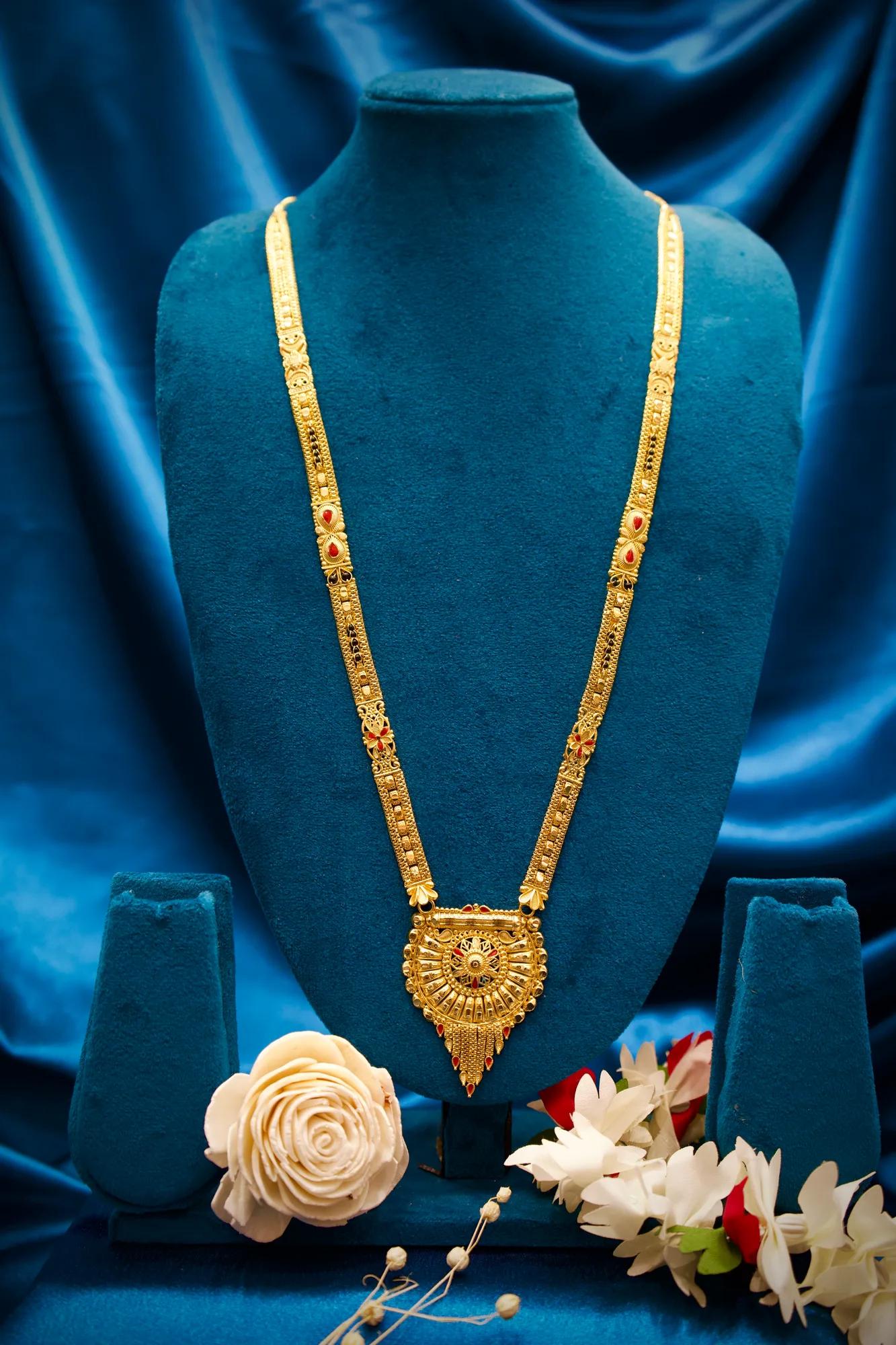 Antique Gold Finish Long Haram Mangalsutra with Royal Shield Pendant