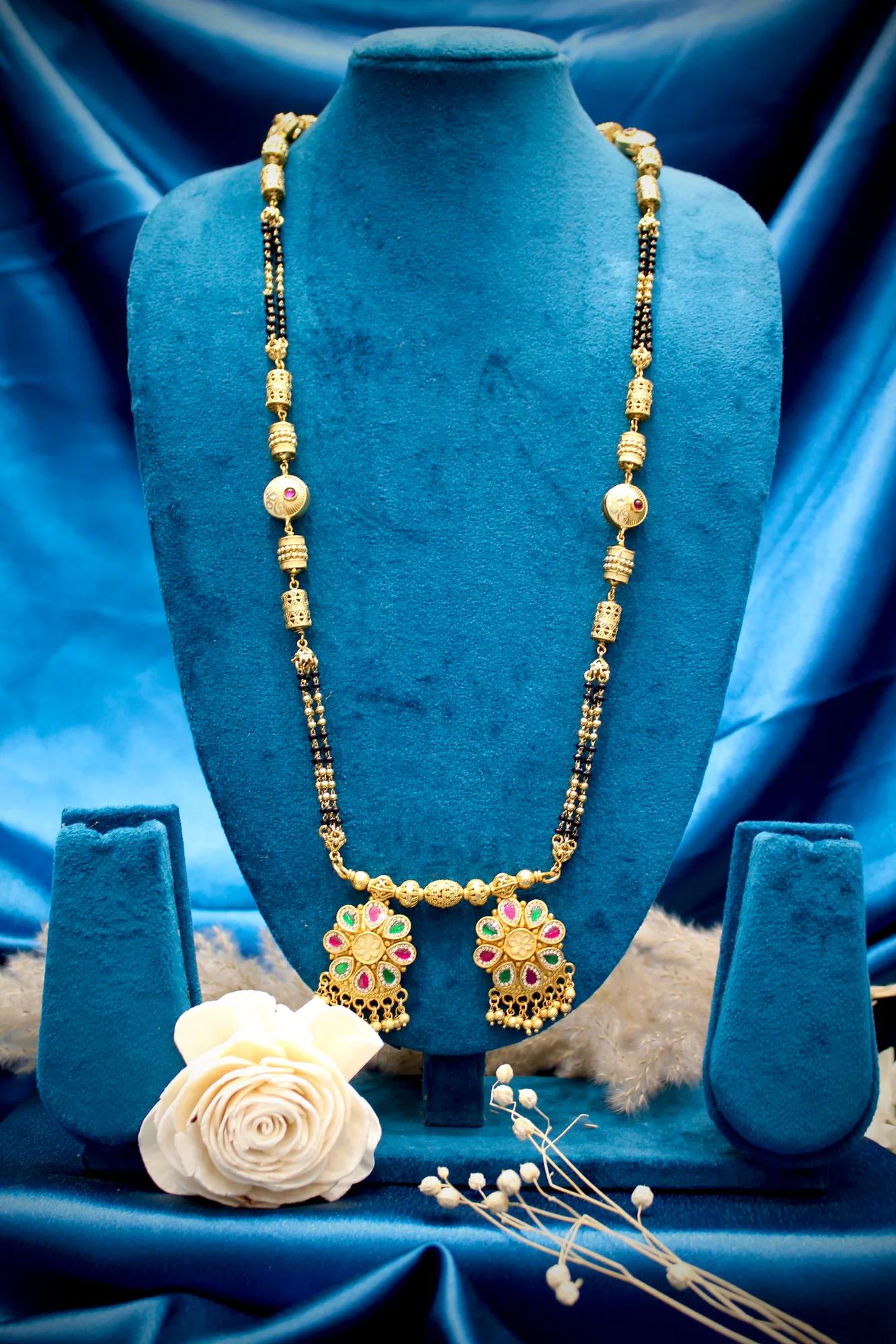 Floral Ruby & Emerald Traditional Mangalsutra Necklace Set