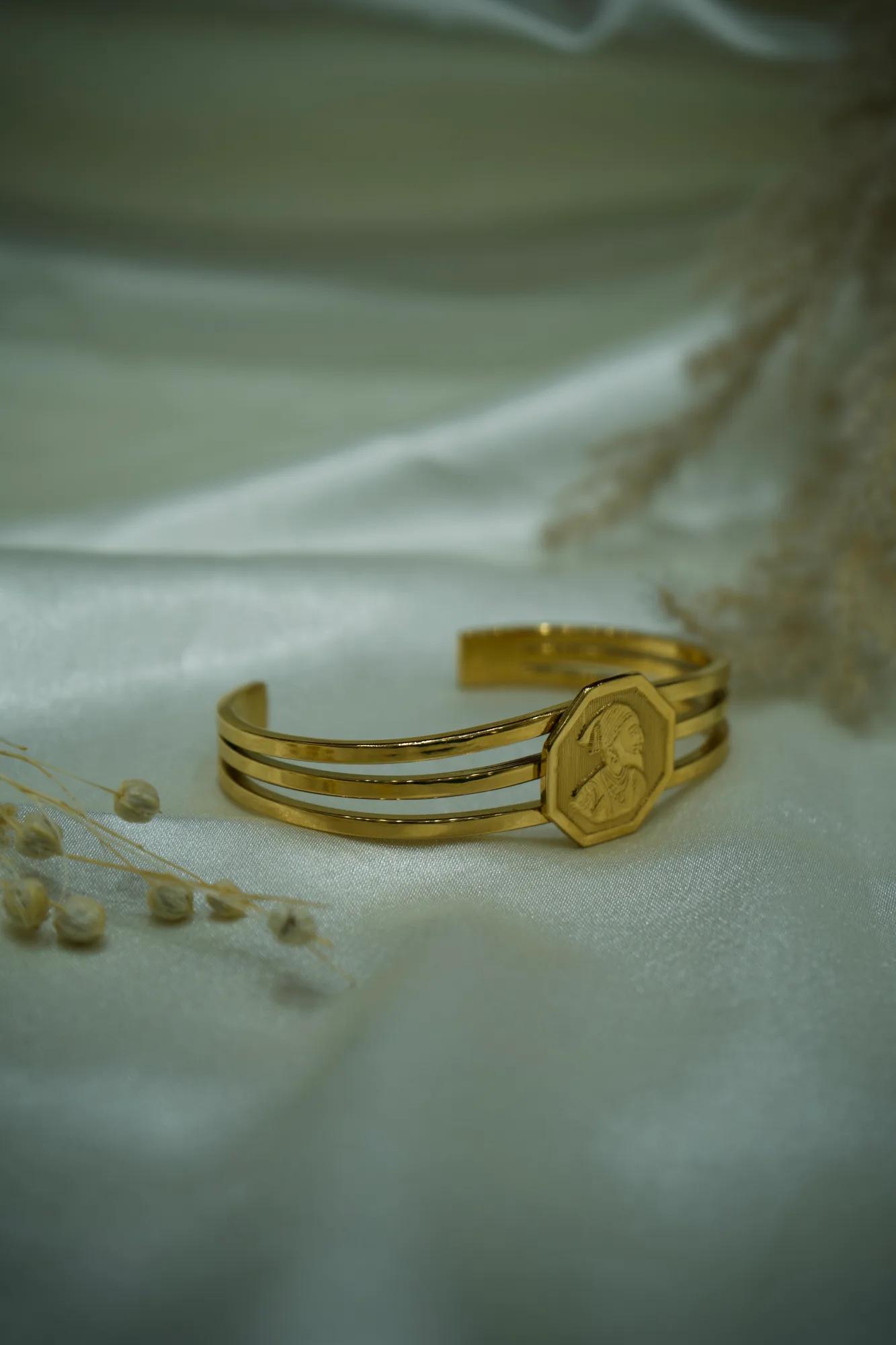 Chhatrapati Shivaji Maharaj Open Cuff Kada Bracelet — Image 2