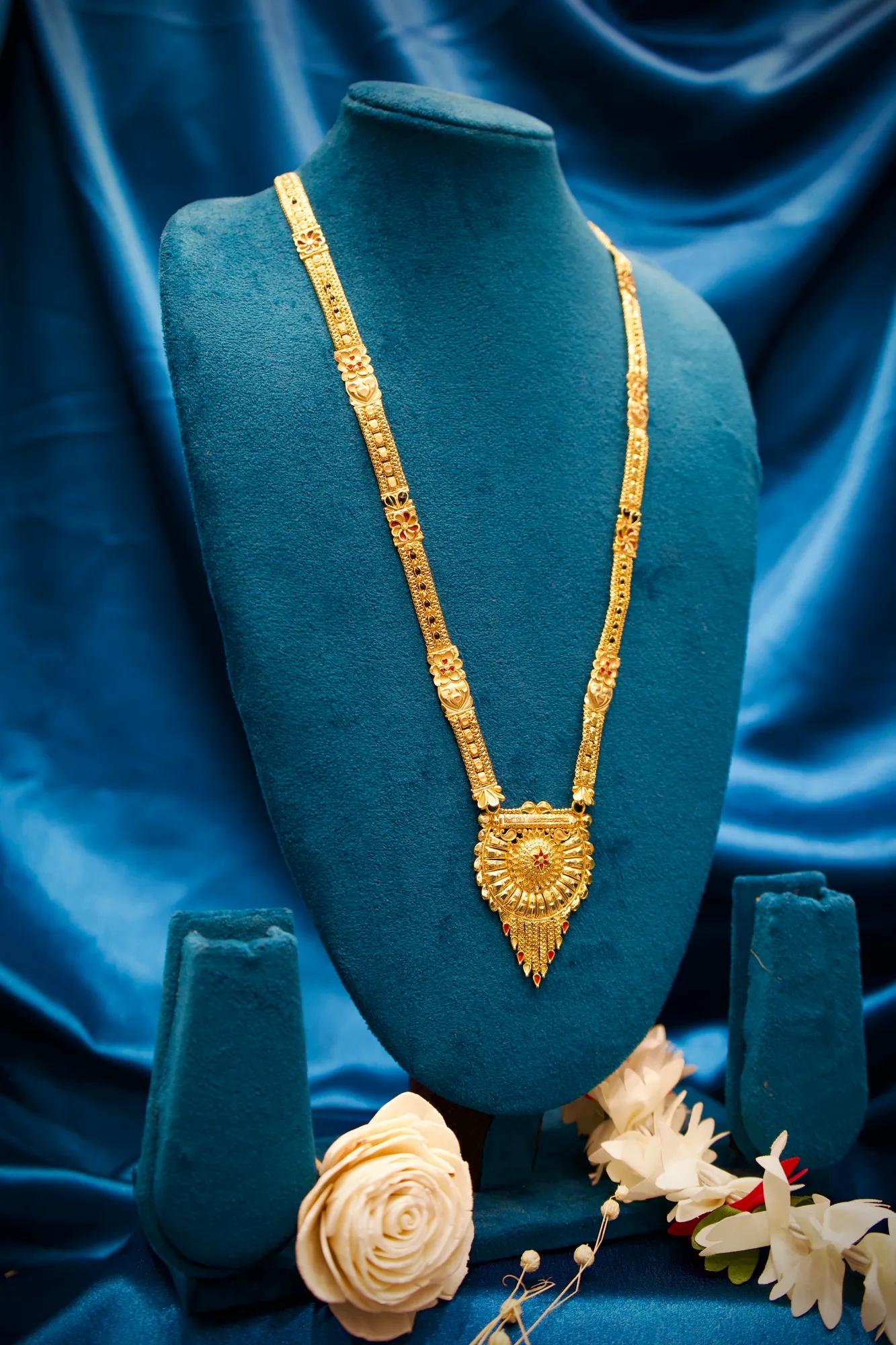 Royal Antique Gold Long Haram Mangalsutra with Sunburst Tassel Pendant