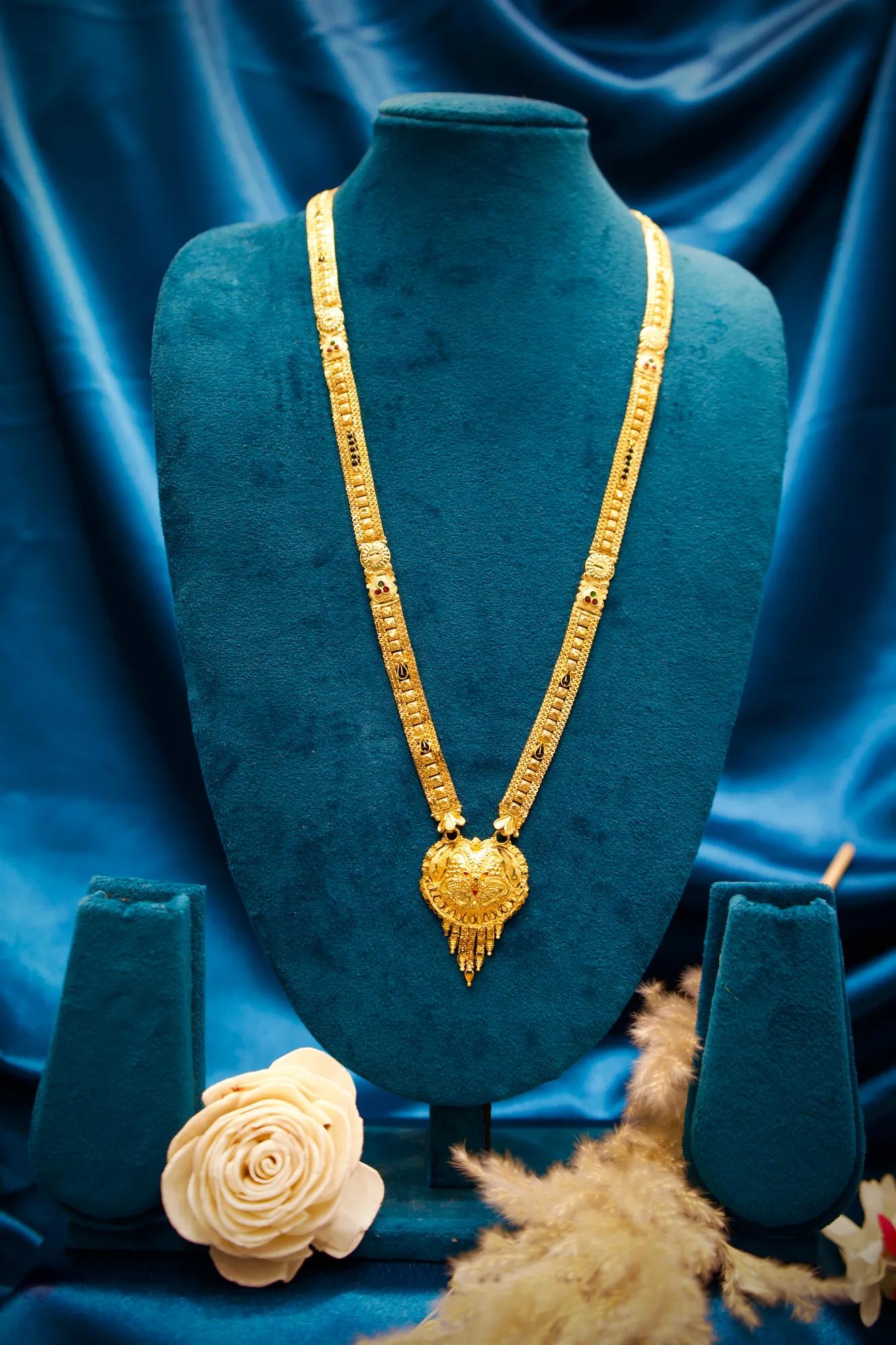Antique Gold Finish Long Haram Mangalsutra with Royal Heart Pendant
