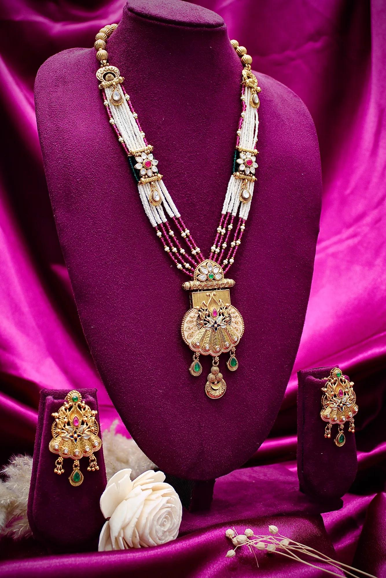 Royal Peacock Motif Pearl Mala Pendant Necklace — Image 2