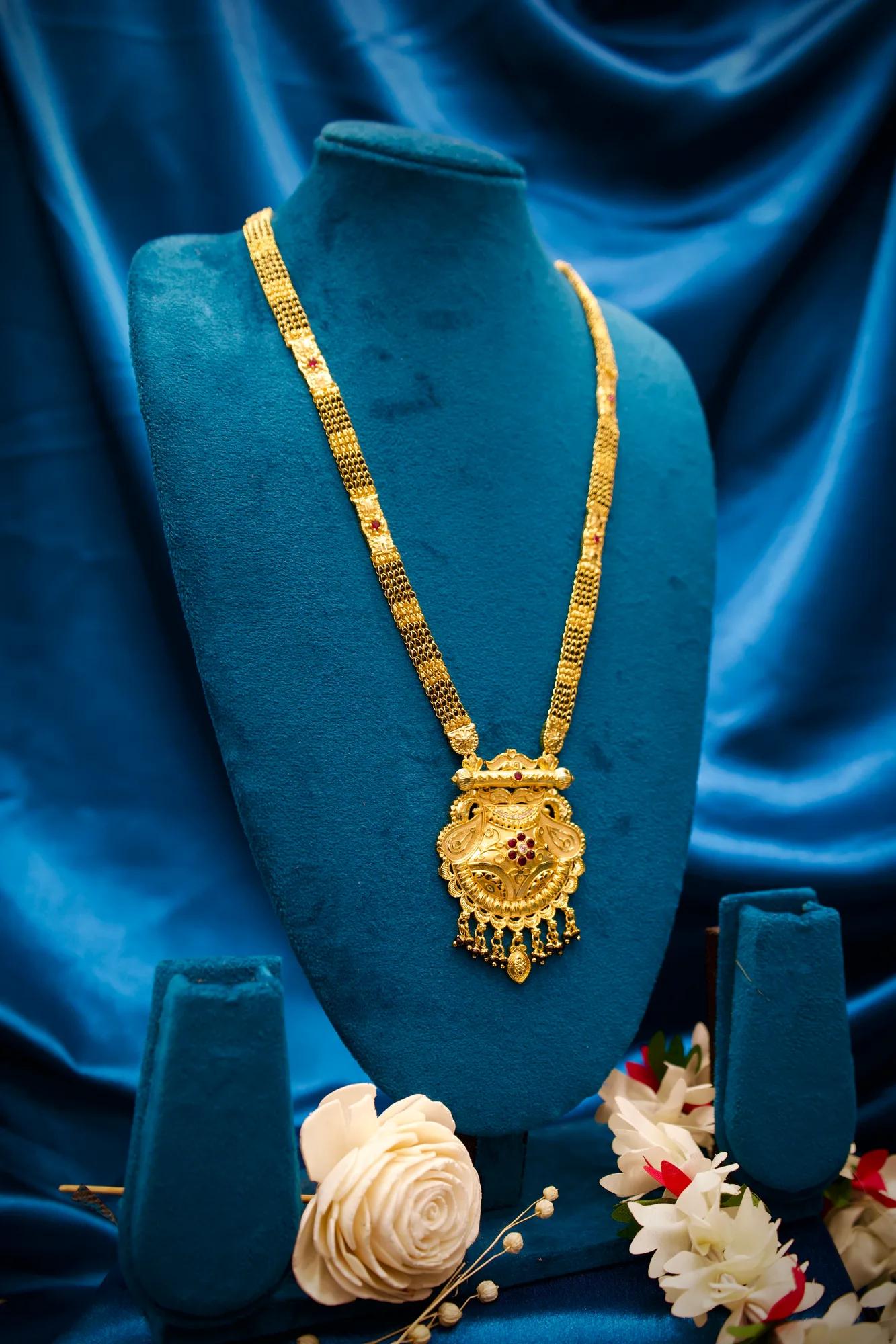 Antique Gold Finish Long Haram Mangalsutra with Royal Filigree Pendant