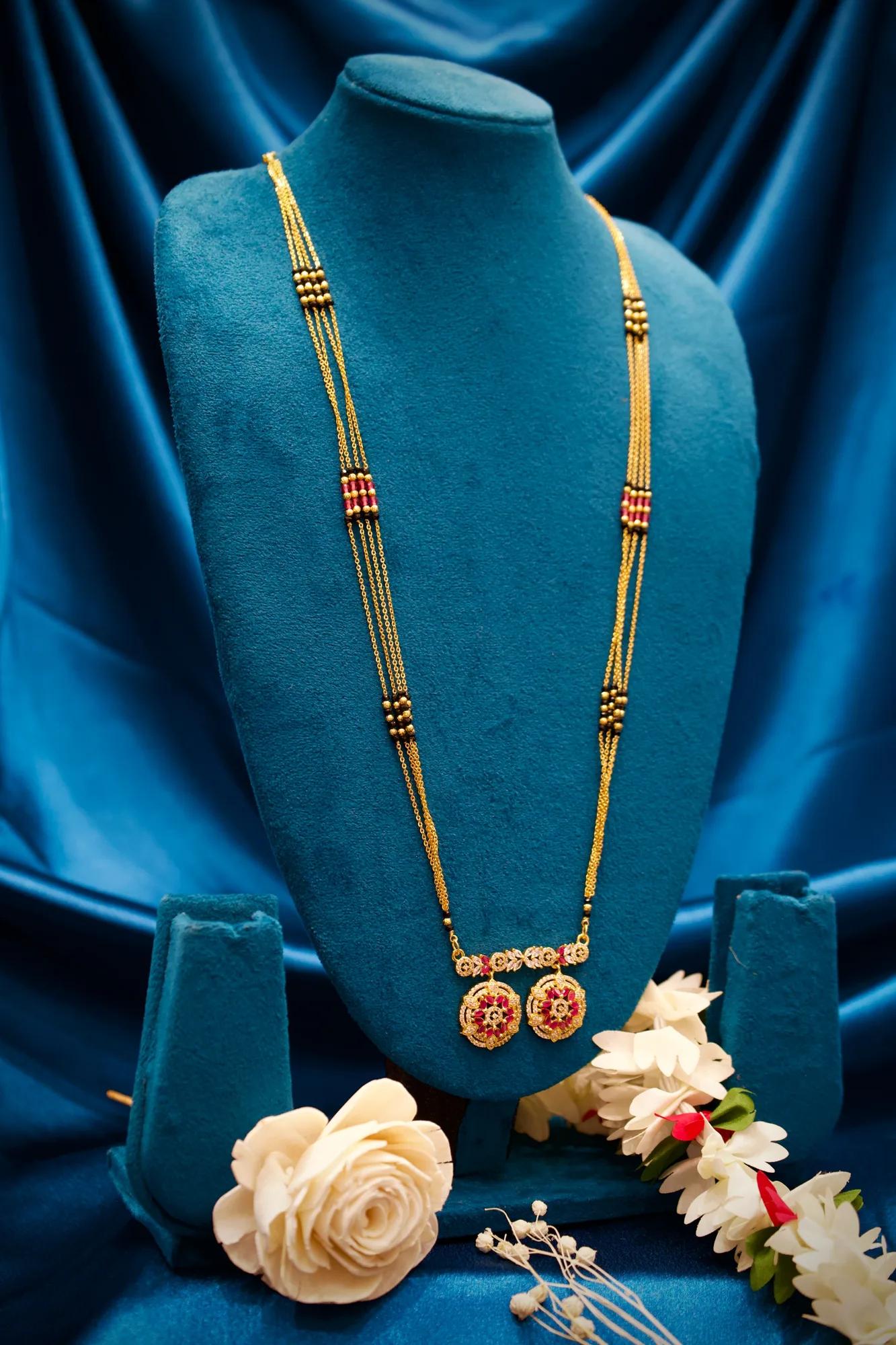 Royal Floral Stone-Studded Long Mangalsutra
