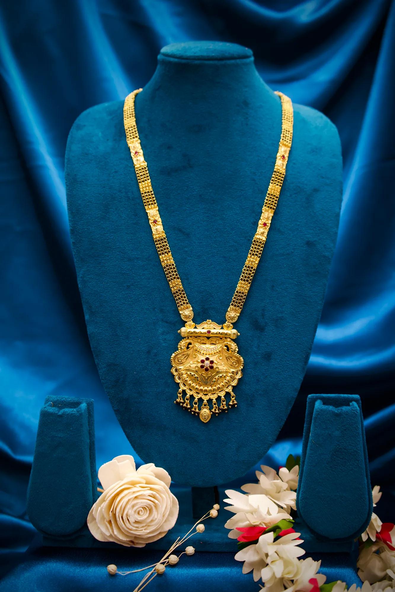 Antique Gold Finish Long Haram Mangalsutra with Royal Filigree Pendant