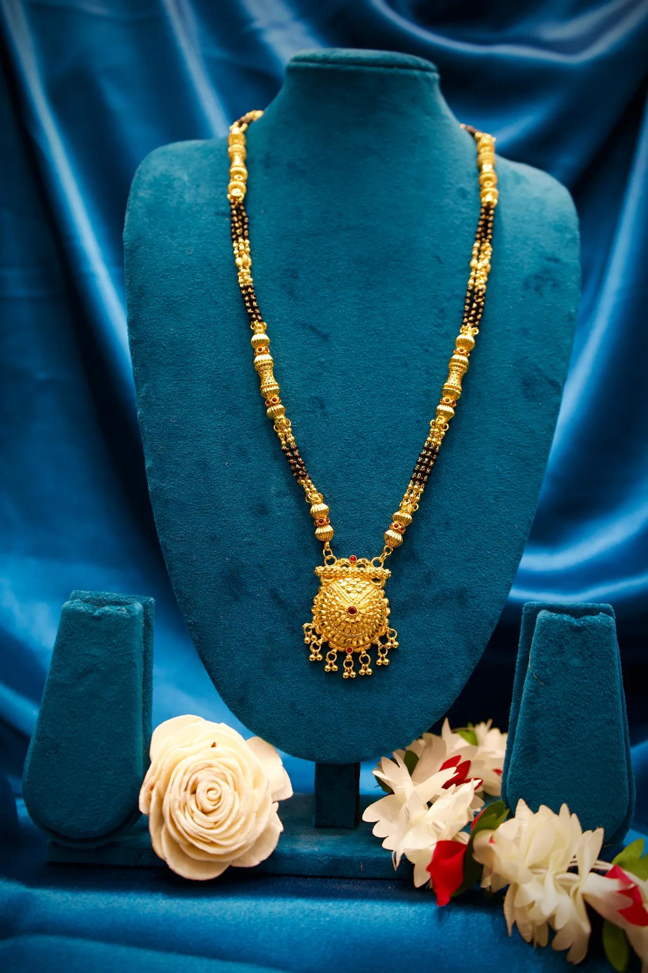 Traditional Black Bead Mangalsutra with Peacock Motif Pendant