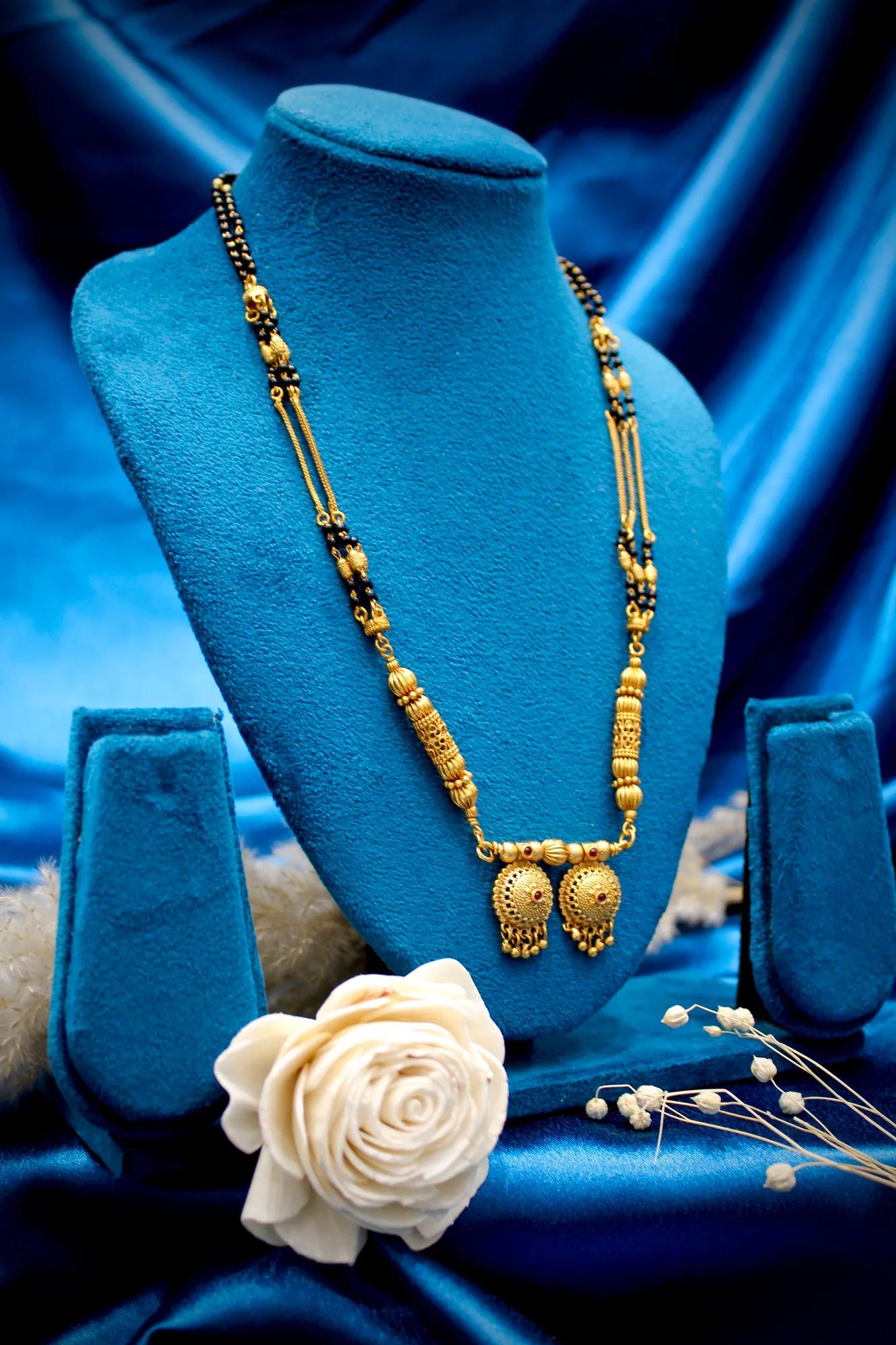 Classic Antique Gold Double Pendant Designer Black Bead Mangalsutra