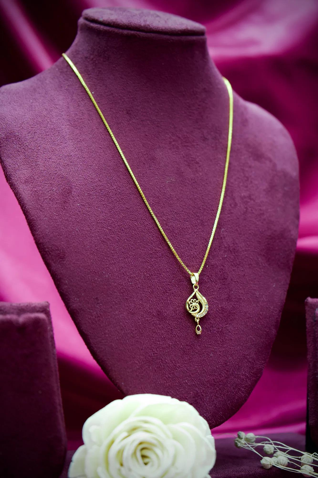 Floral Teardrop Gold Pendant Necklace