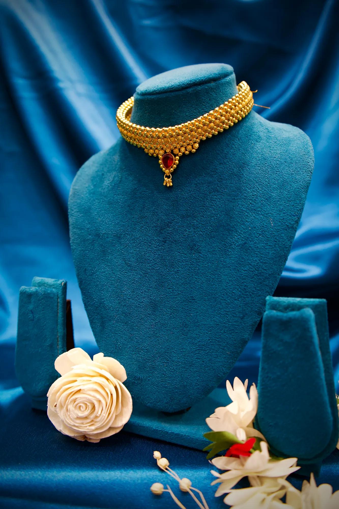 Ruby Teardrop Beaded Adjustable Choker Necklace