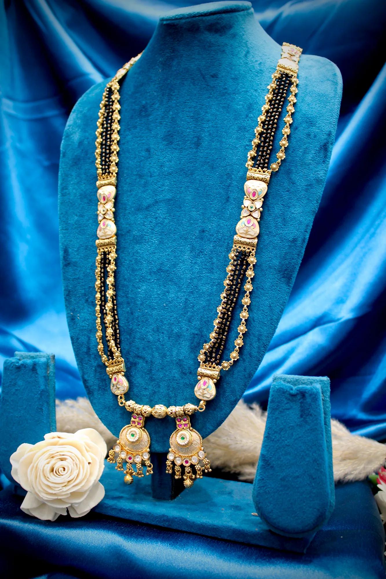 Elegant Floral Enamel Dual-Pendant Mangalsutra Necklace — Image 3