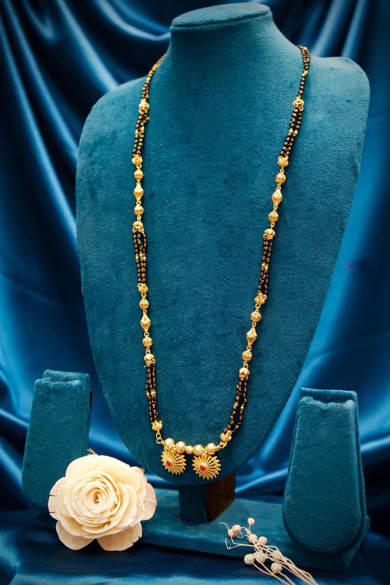 Traditional Floral Twin Pendant Long Mangalsutra — Image 3