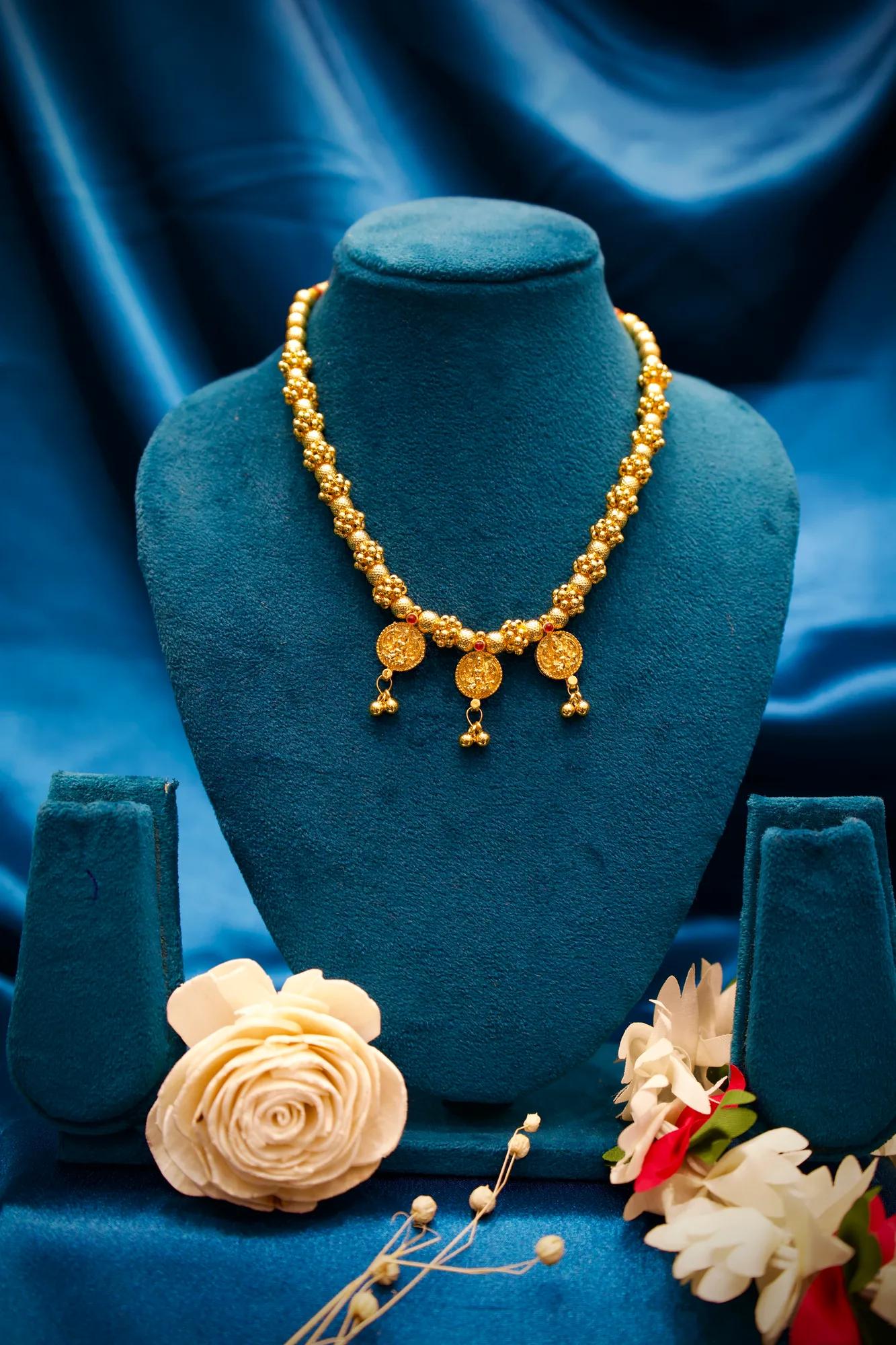 Traditional Coin Charm Beaded Necklace with Floral Spacers